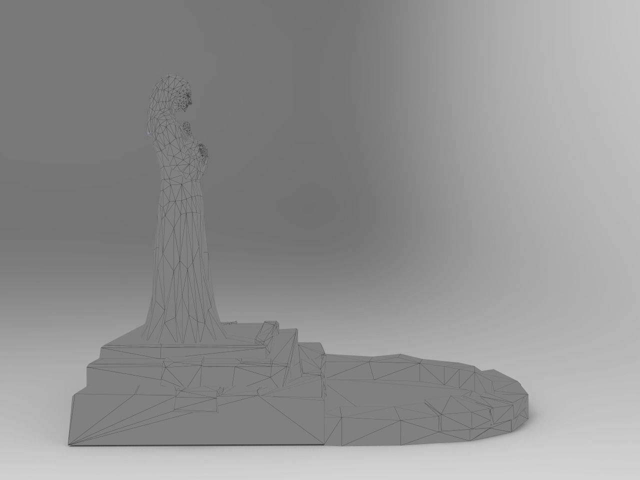 Shrine Lady With Goose Low-poly 3D model_20