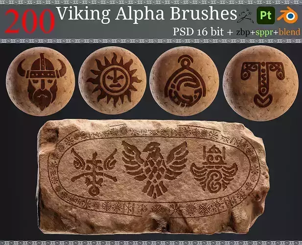 200 Viking Alpha Brushes  PSD 16bit ZBP SPPR BLEND  VOL01