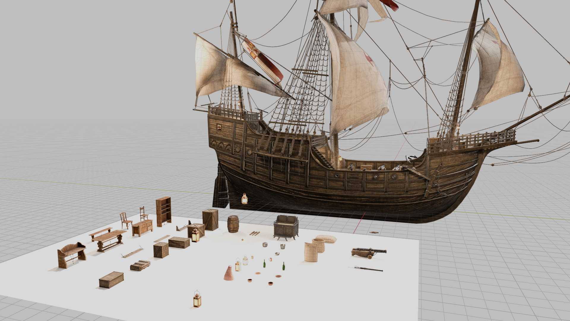 Santa Maria Ship With Fully Detailed Interiors 3D model_9