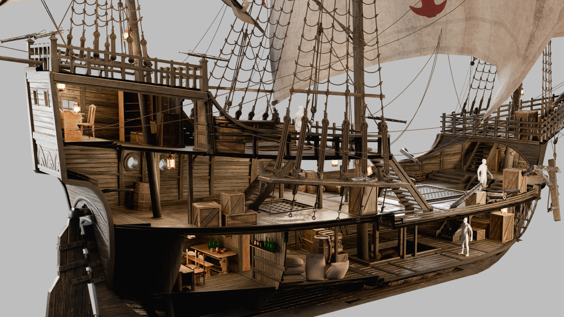 Santa Maria Ship With Fully Detailed Interiors 3D model_3