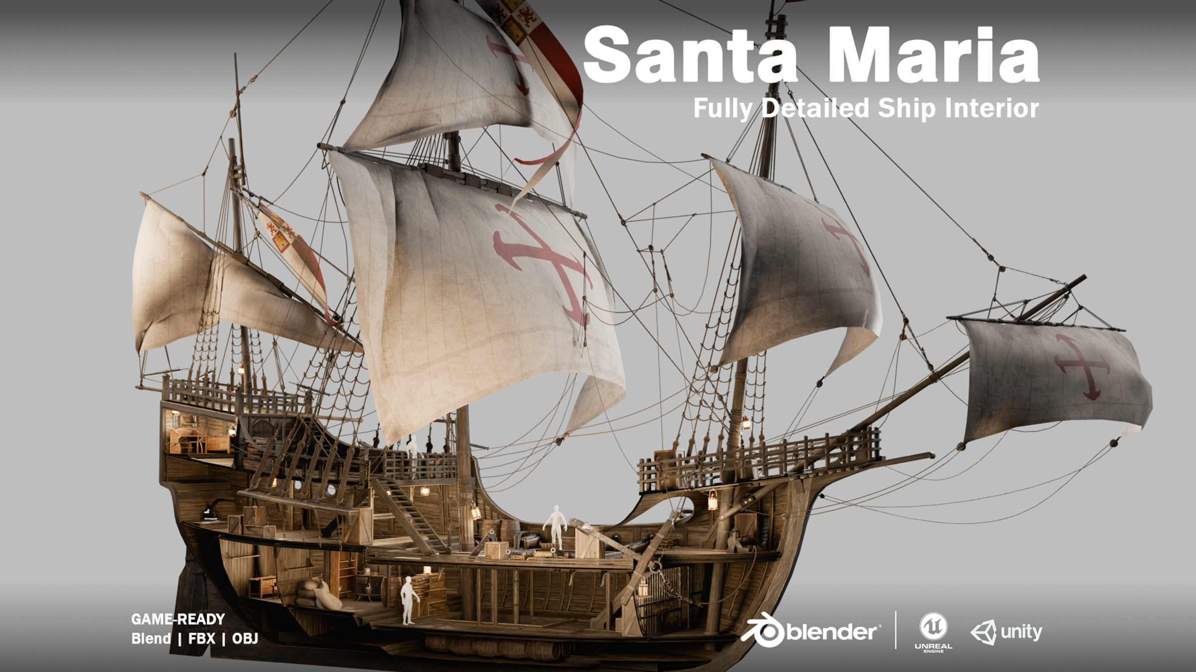 Santa Maria Ship With Fully Detailed Interiors 3D model_1