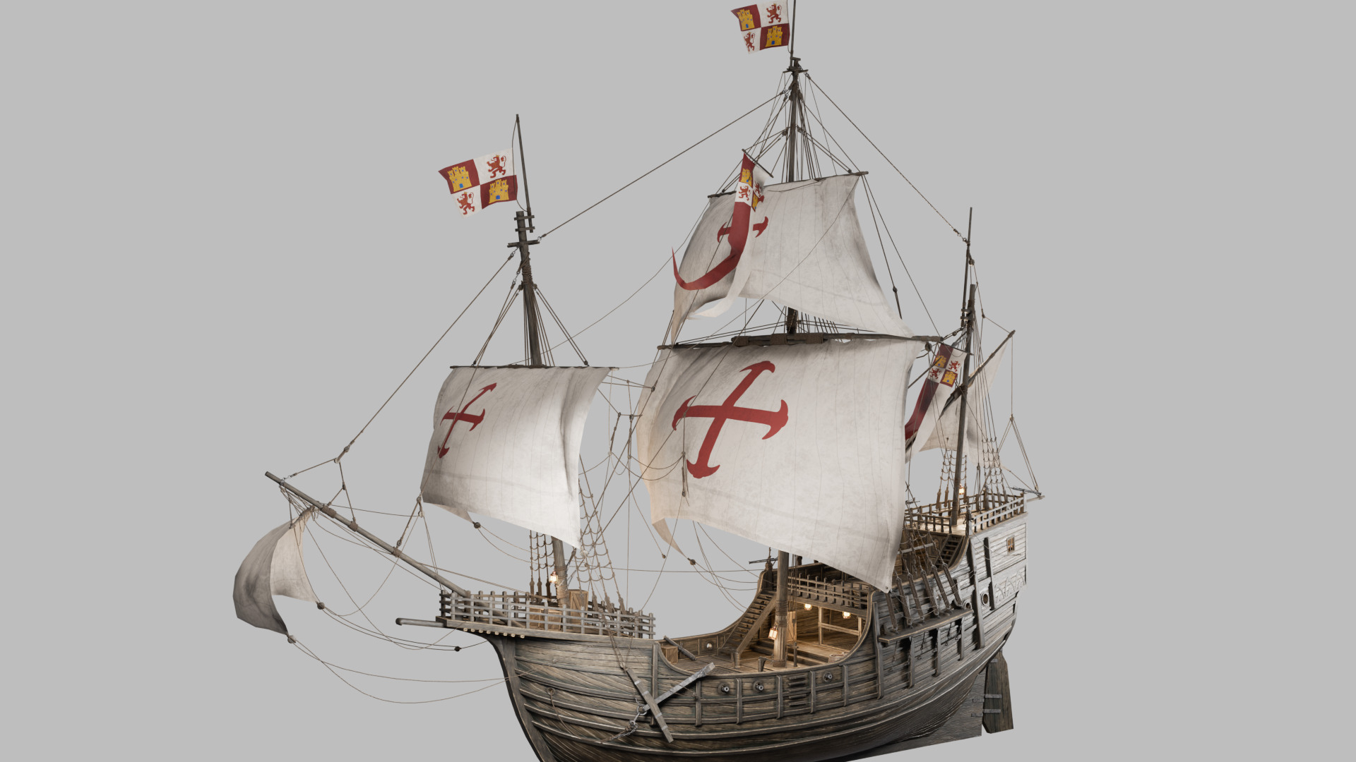 Santa Maria Ship With Fully Detailed Interiors 3D model_15