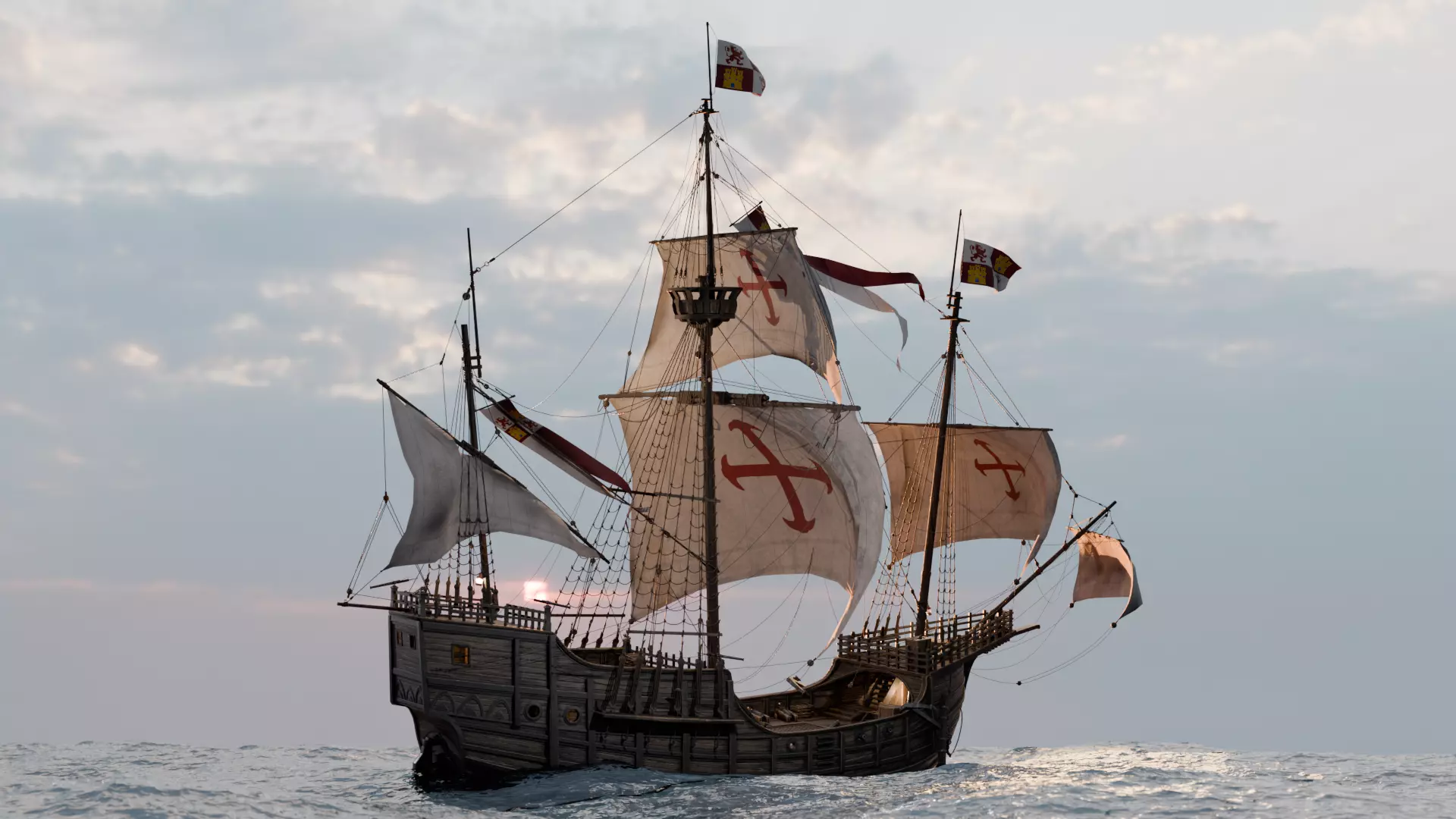 Santa Maria Ship With Fully Detailed Interiors 3D model_0