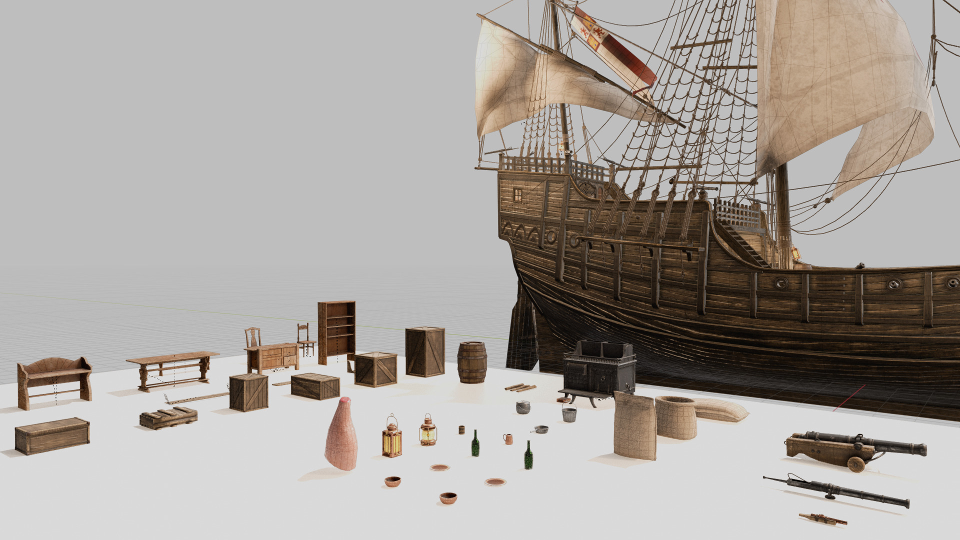 Santa Maria Ship With Fully Detailed Interiors 3D model_6