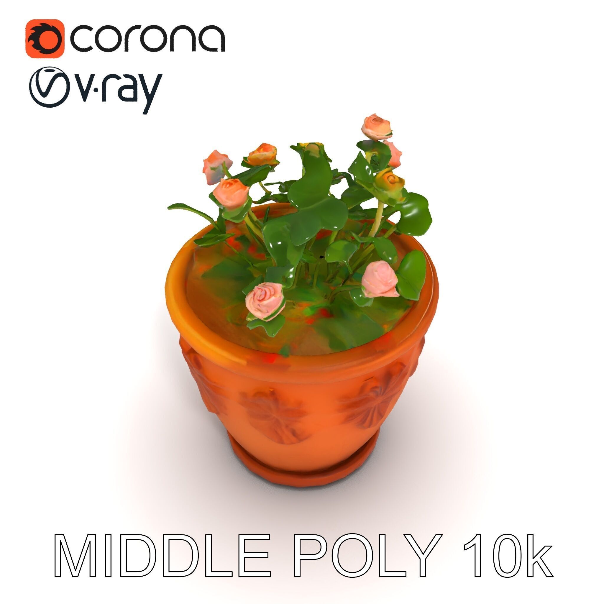 Decorative Flower Pot with Flowers Model Pack Low-poly 3D model_12