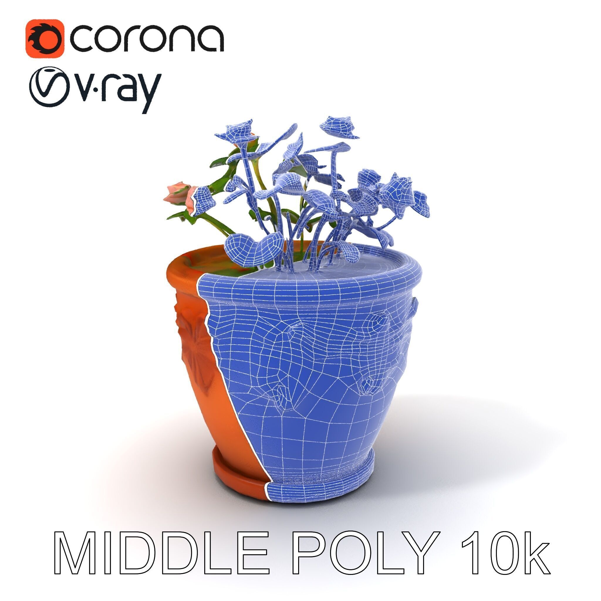 Decorative Flower Pot with Flowers Model Pack Low-poly 3D model_29
