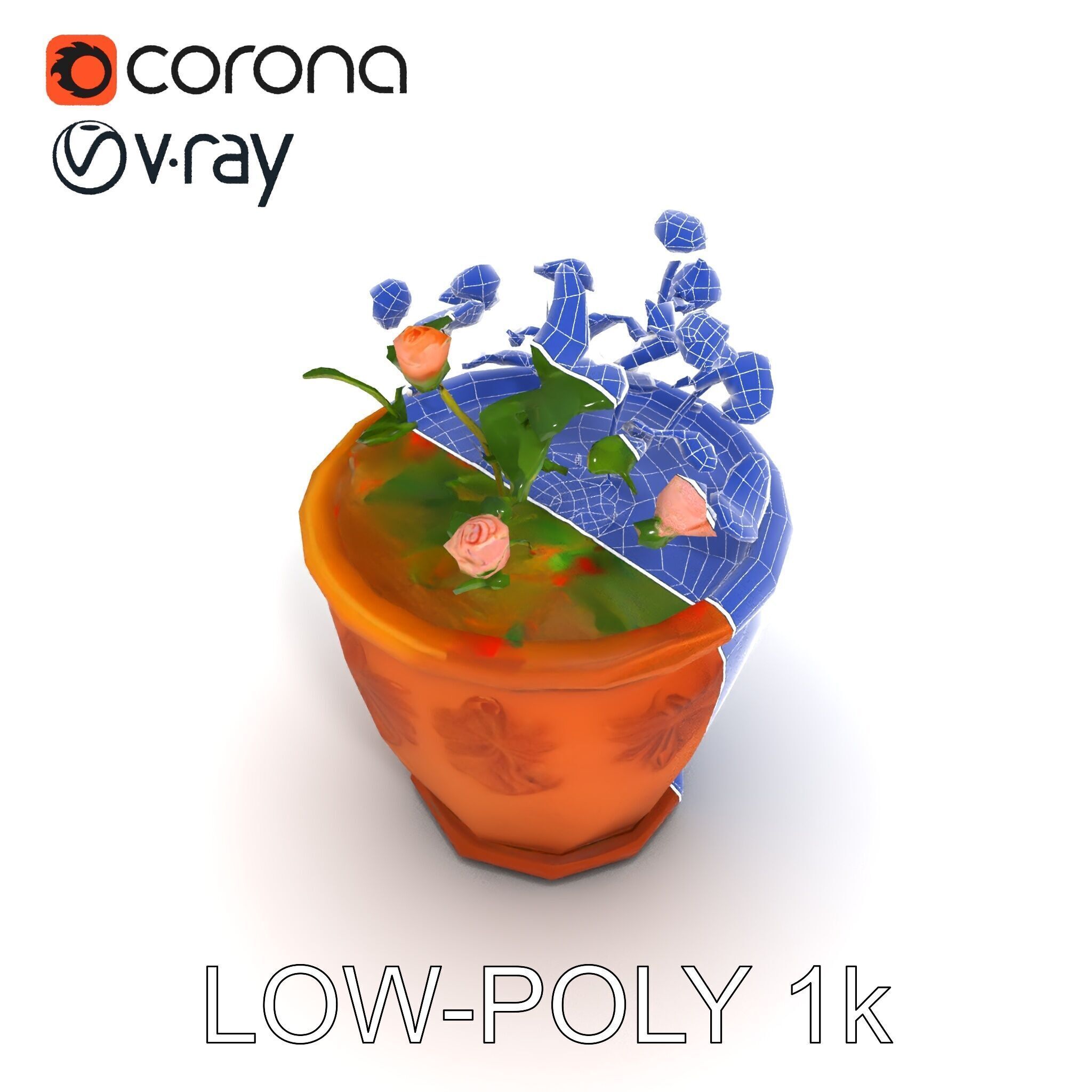Decorative Flower Pot with Flowers Model Pack Low-poly 3D model_33