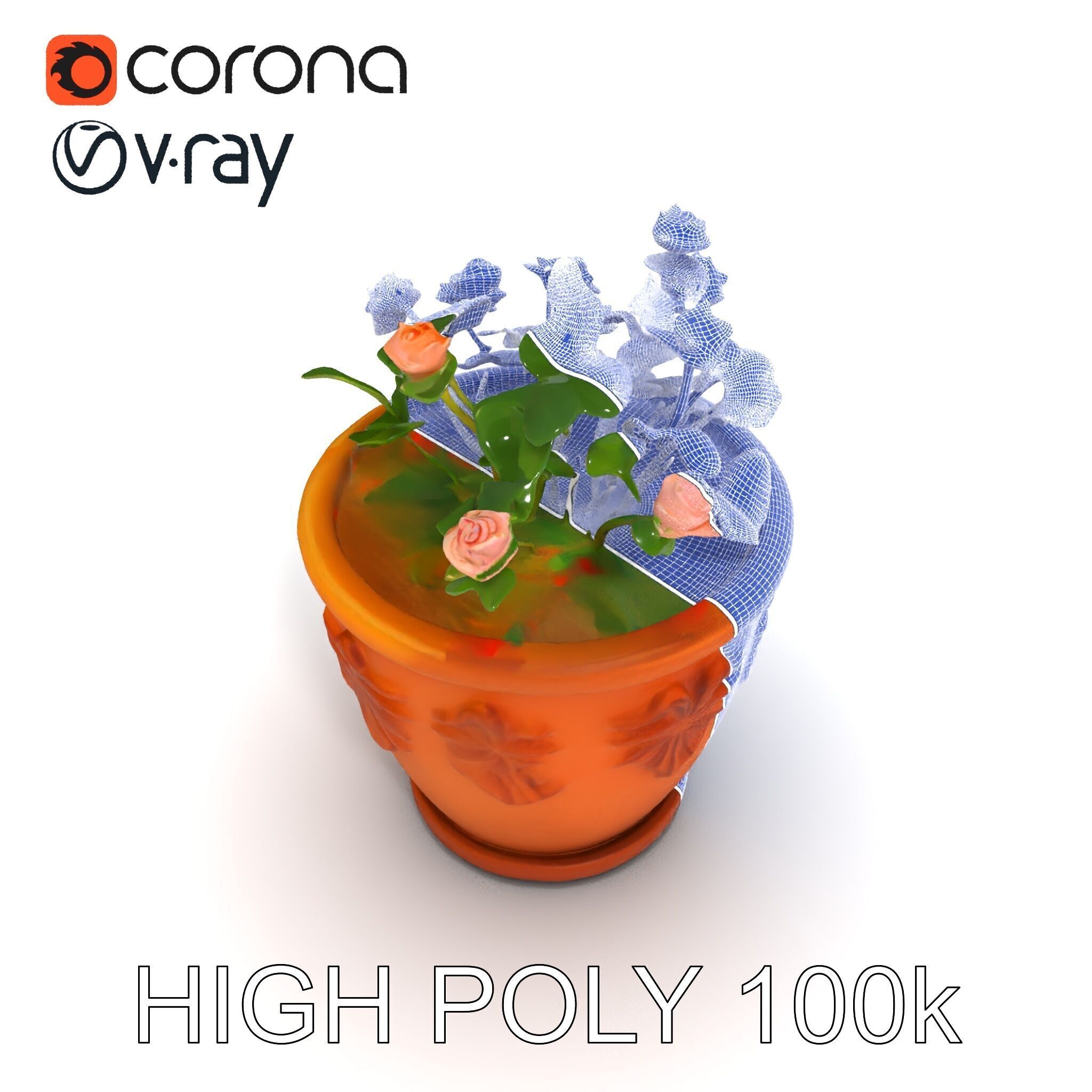 Decorative Flower Pot with Flowers Model Pack Low-poly 3D model_34