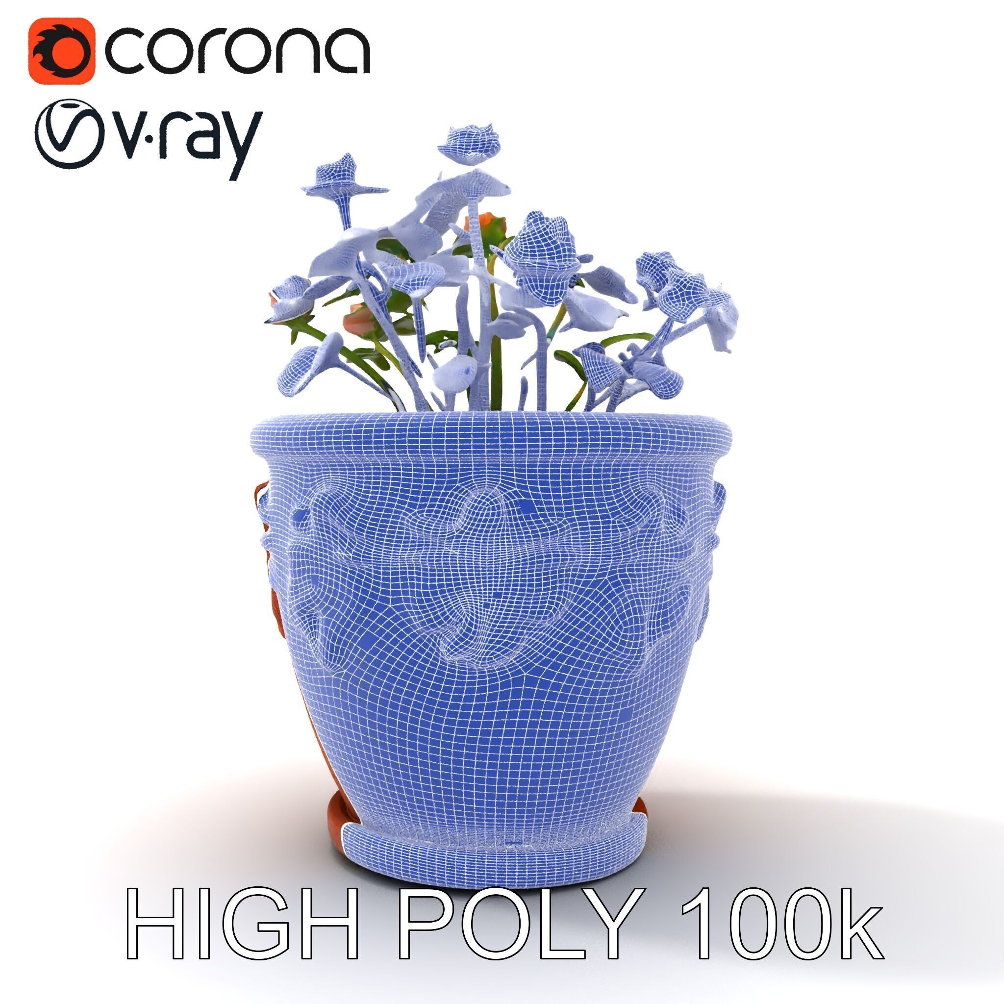 Decorative Flower Pot with Flowers Model Pack Low-poly 3D model_23