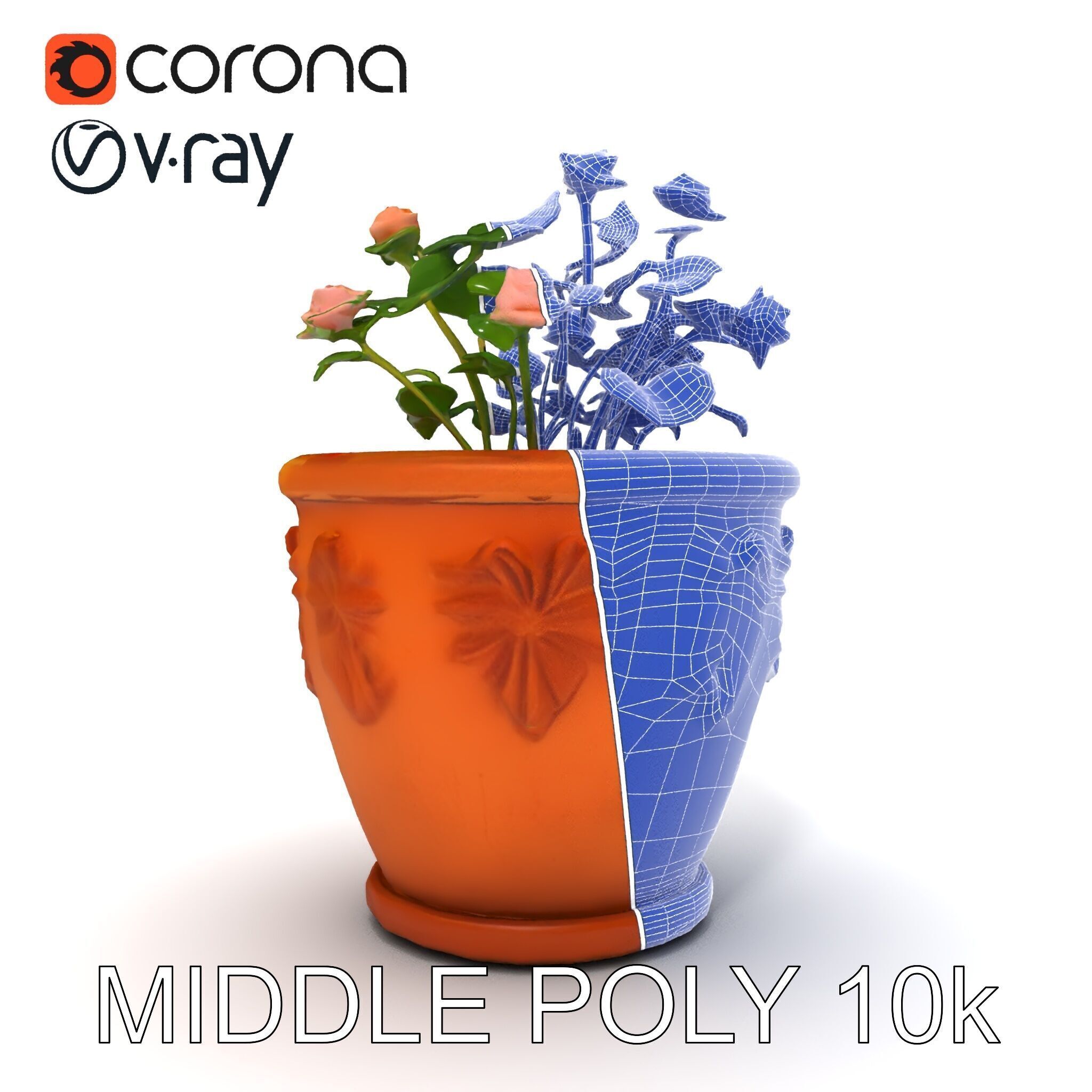 Decorative Flower Pot with Flowers Model Pack Low-poly 3D model_17