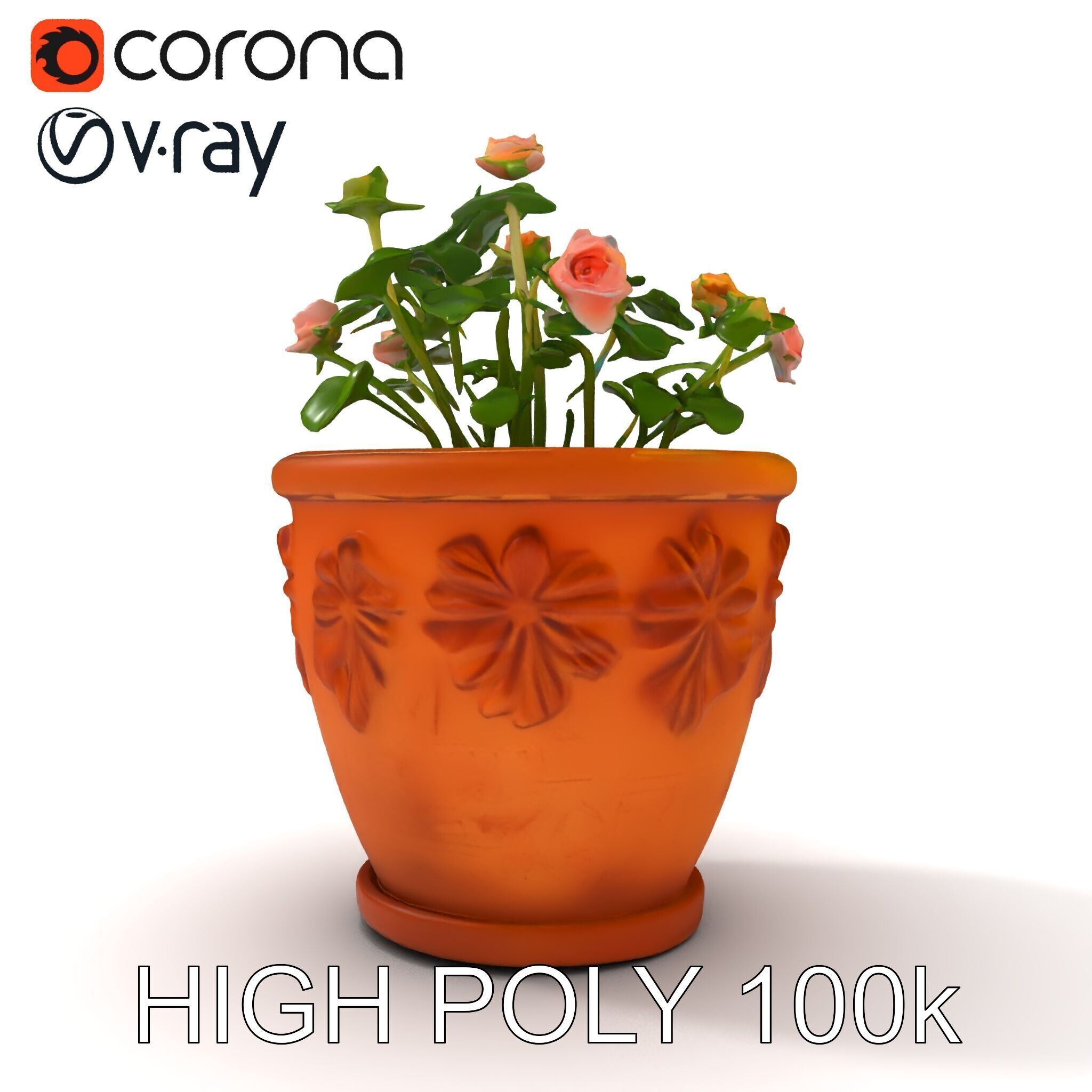 Decorative Flower Pot with Flowers Model Pack Low-poly 3D model_26