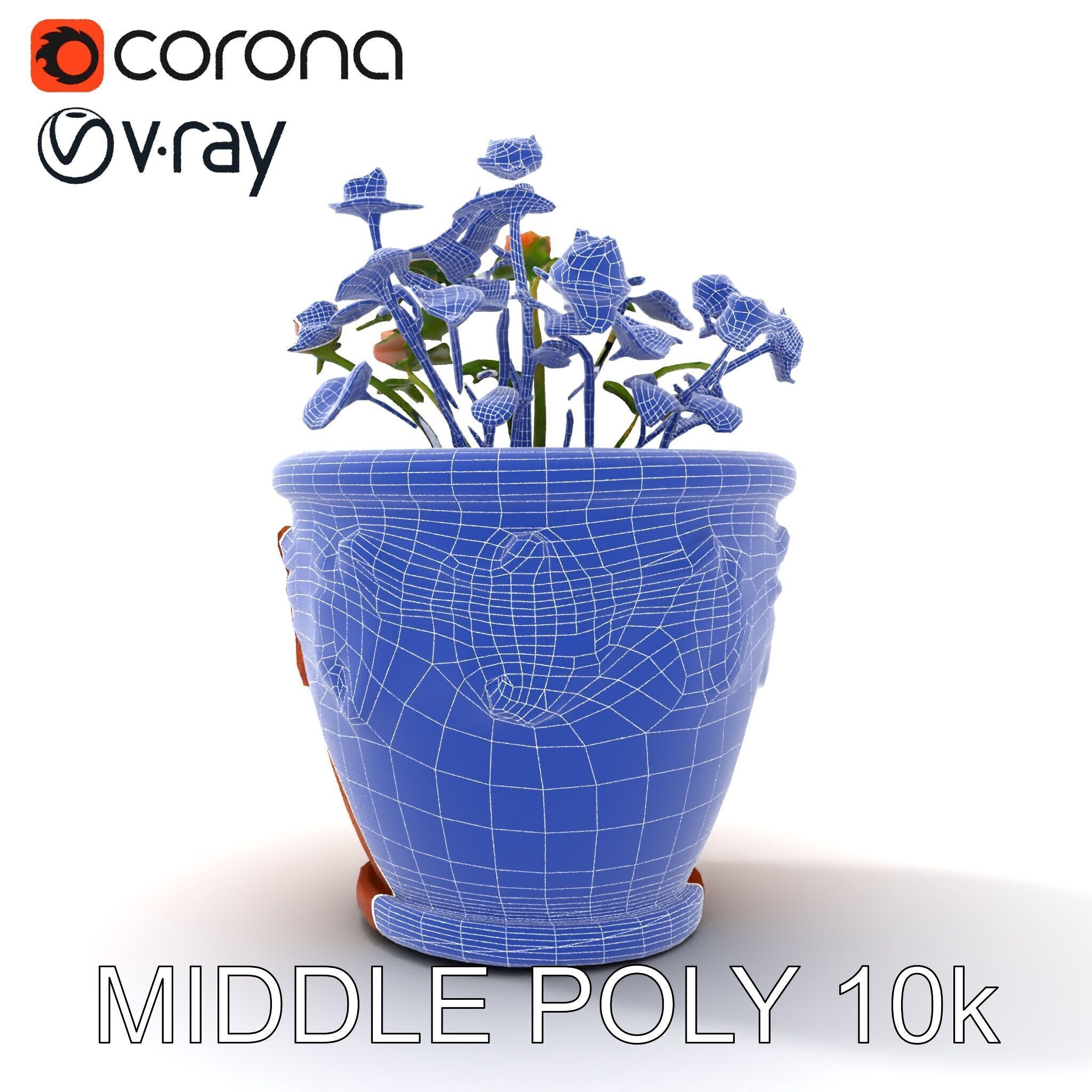 Decorative Flower Pot with Flowers Model Pack Low-poly 3D model_27
