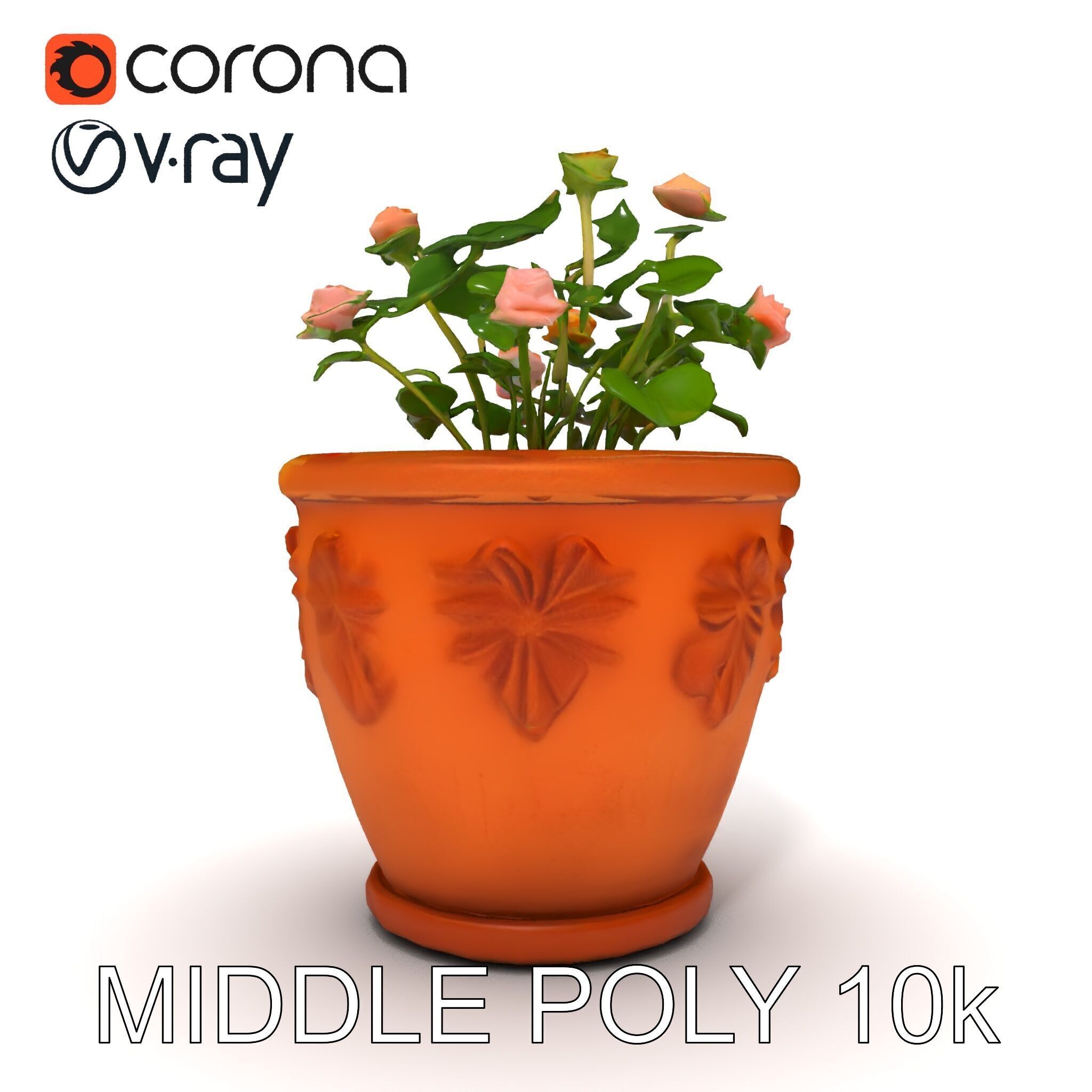 Decorative Flower Pot with Flowers Model Pack Low-poly 3D model_19