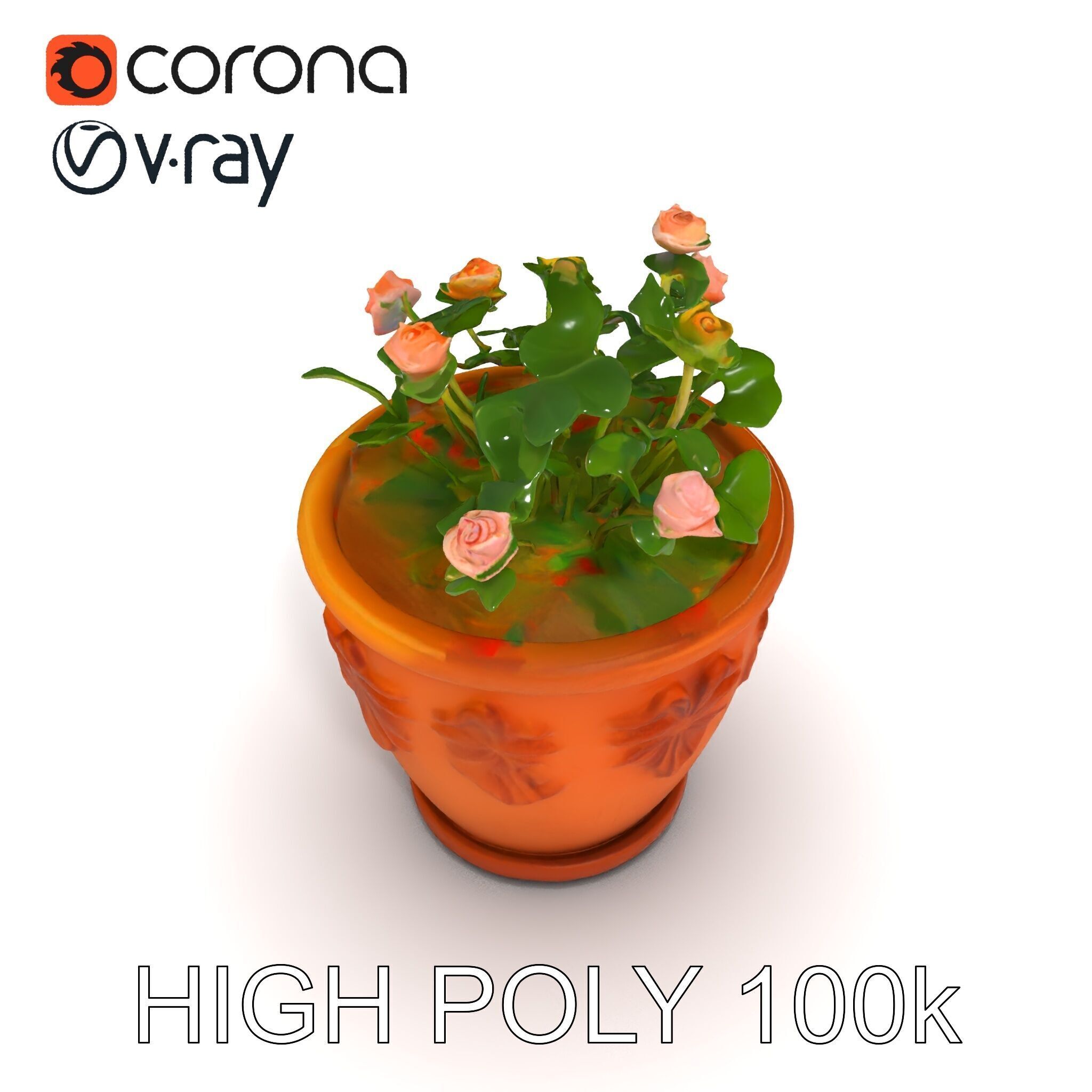 Decorative Flower Pot with Flowers Model Pack Low-poly 3D model_11