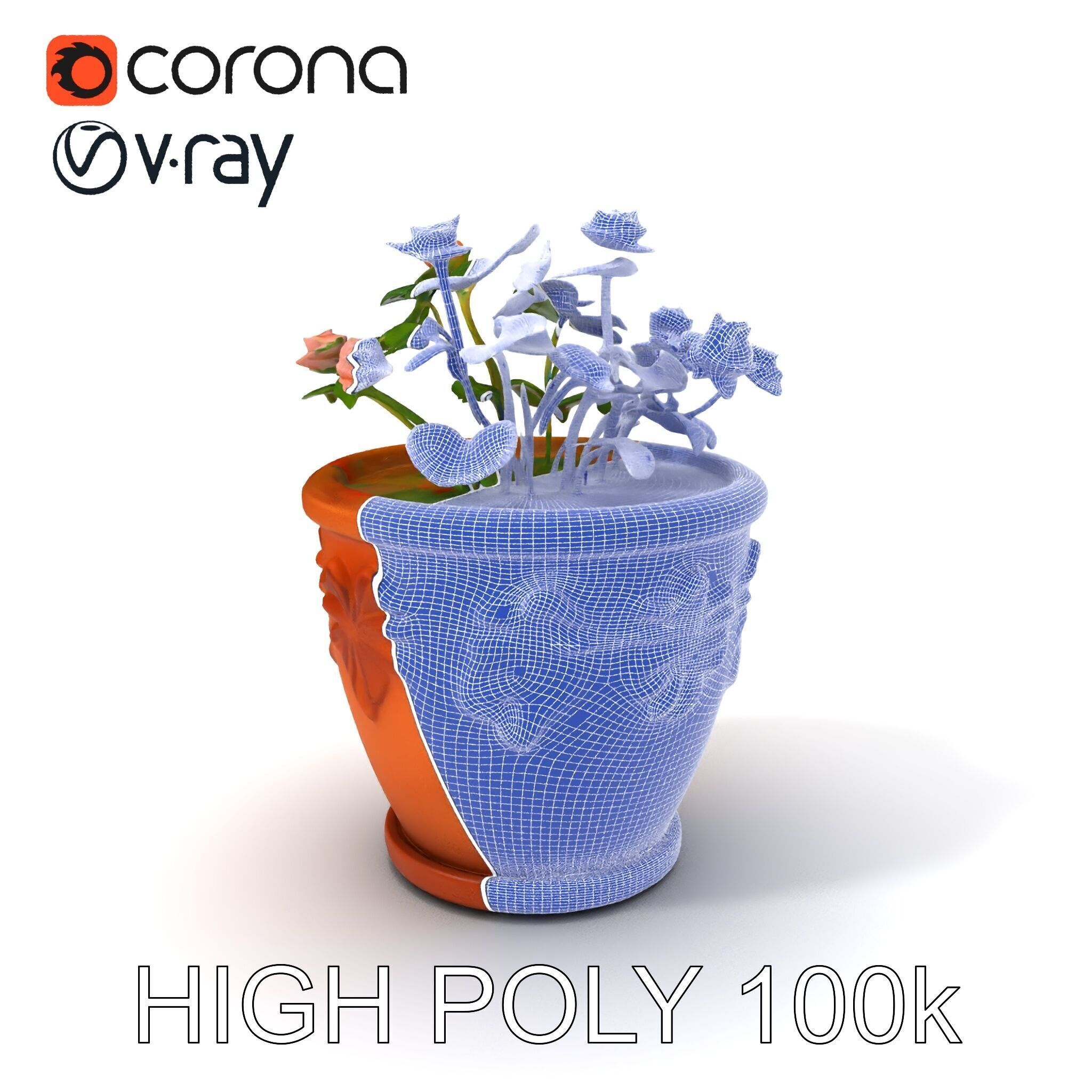 Decorative Flower Pot with Flowers Model Pack Low-poly 3D model_4