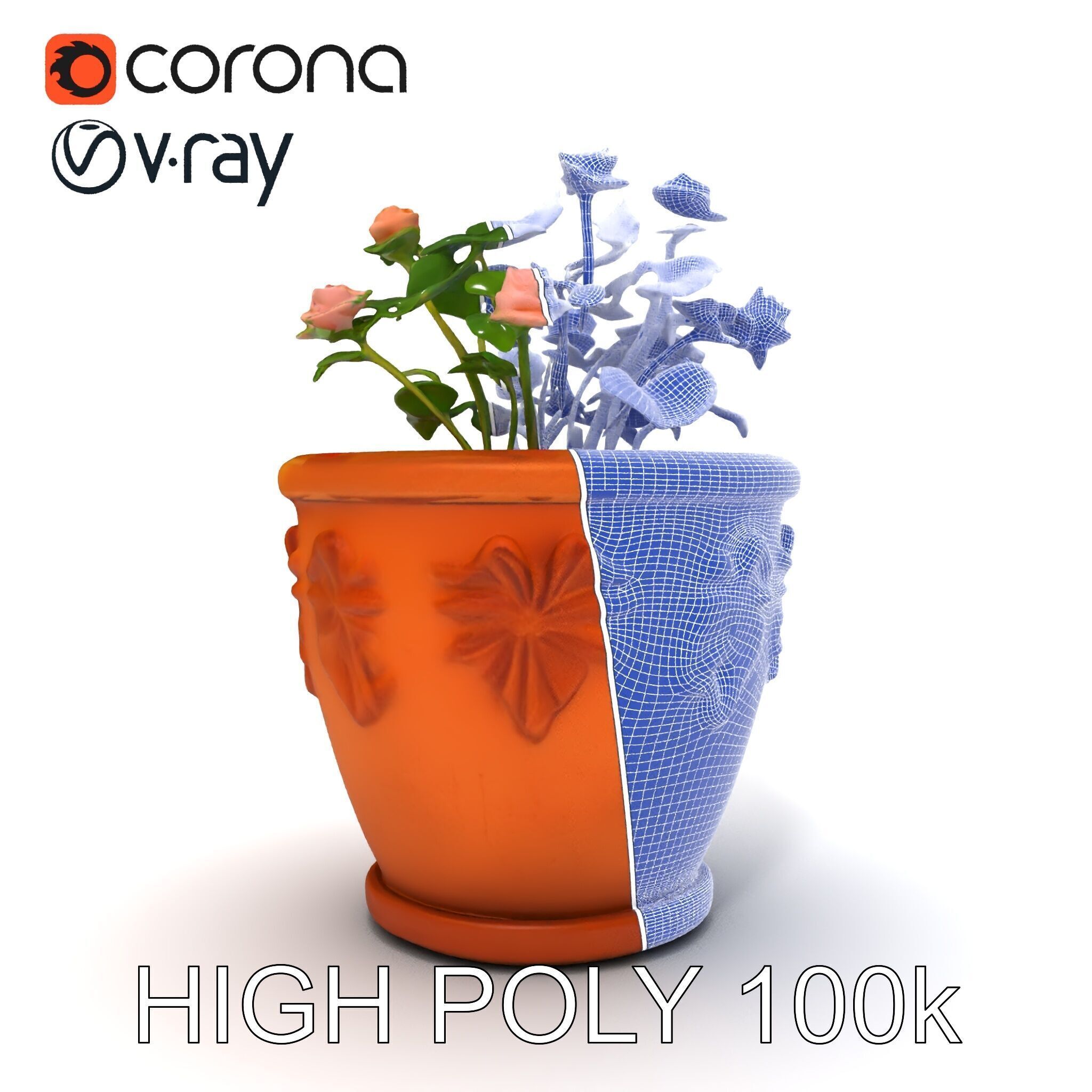 Decorative Flower Pot with Flowers Model Pack Low-poly 3D model_8