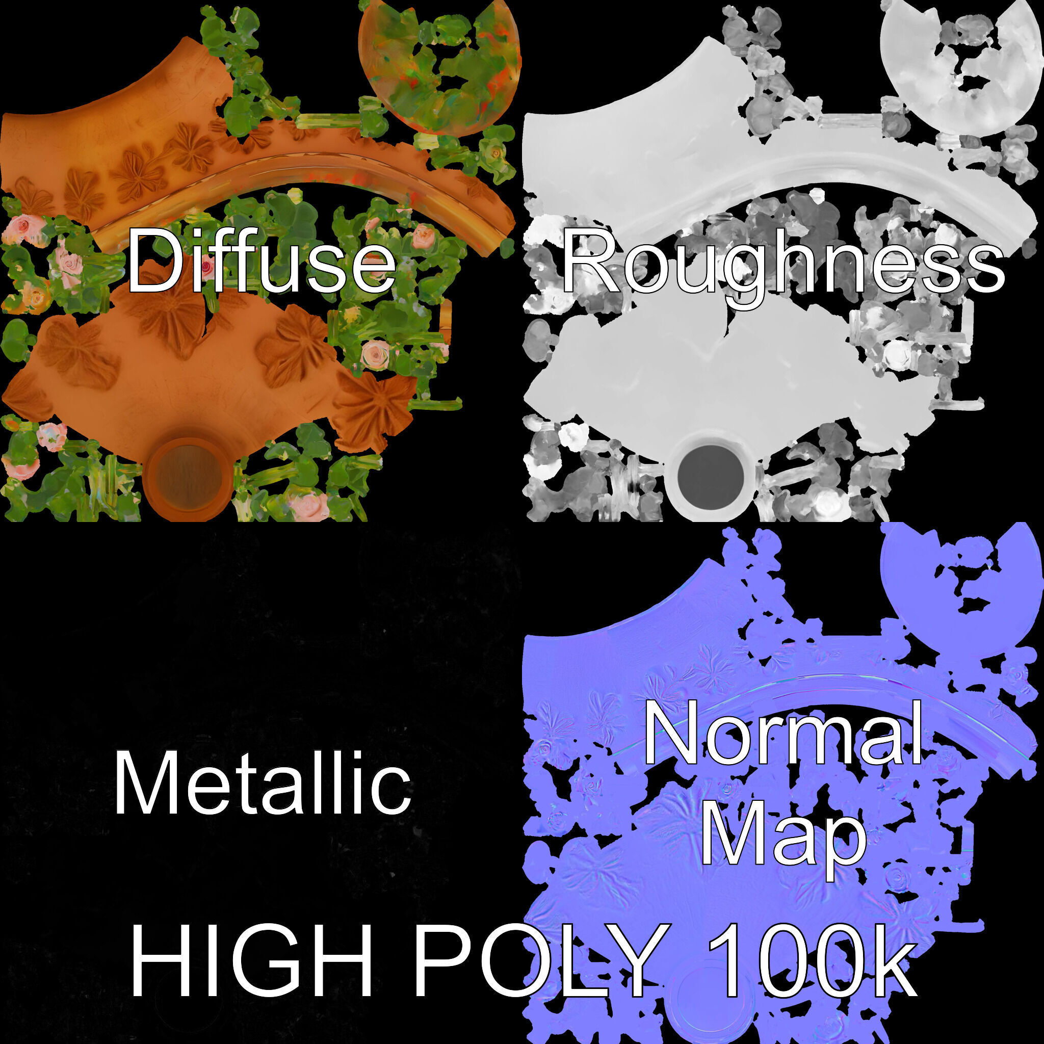 Decorative Flower Pot with Flowers Model Pack Low-poly 3D model_3