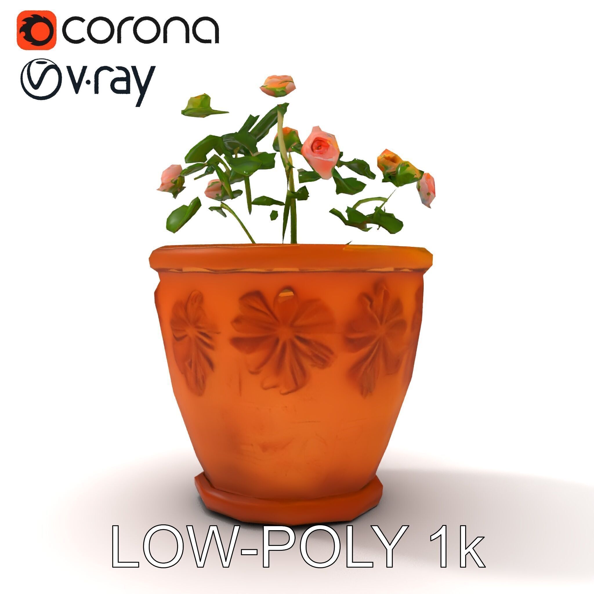 Decorative Flower Pot with Flowers Model Pack Low-poly 3D model_30