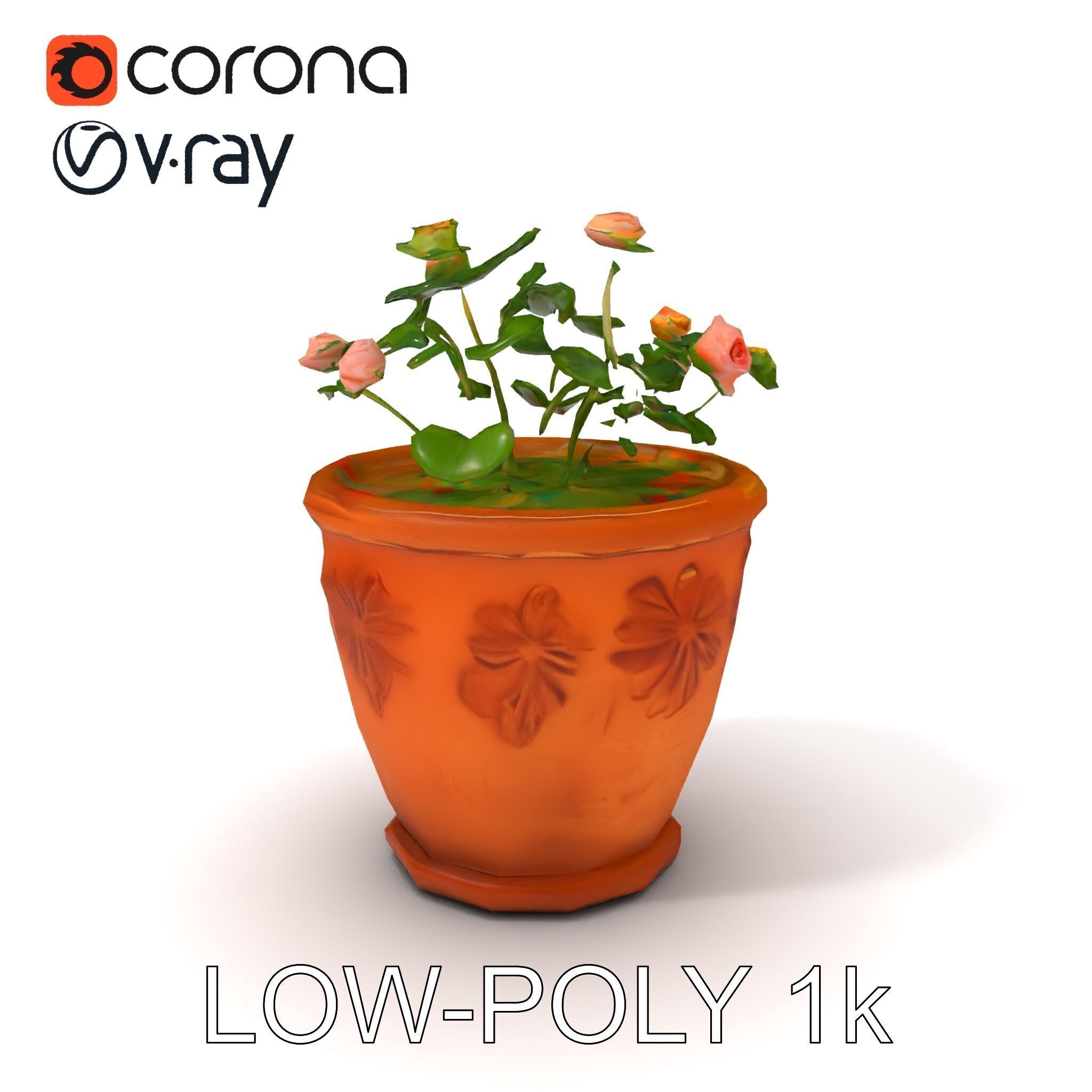 Decorative Flower Pot with Flowers Model Pack Low-poly 3D model_7