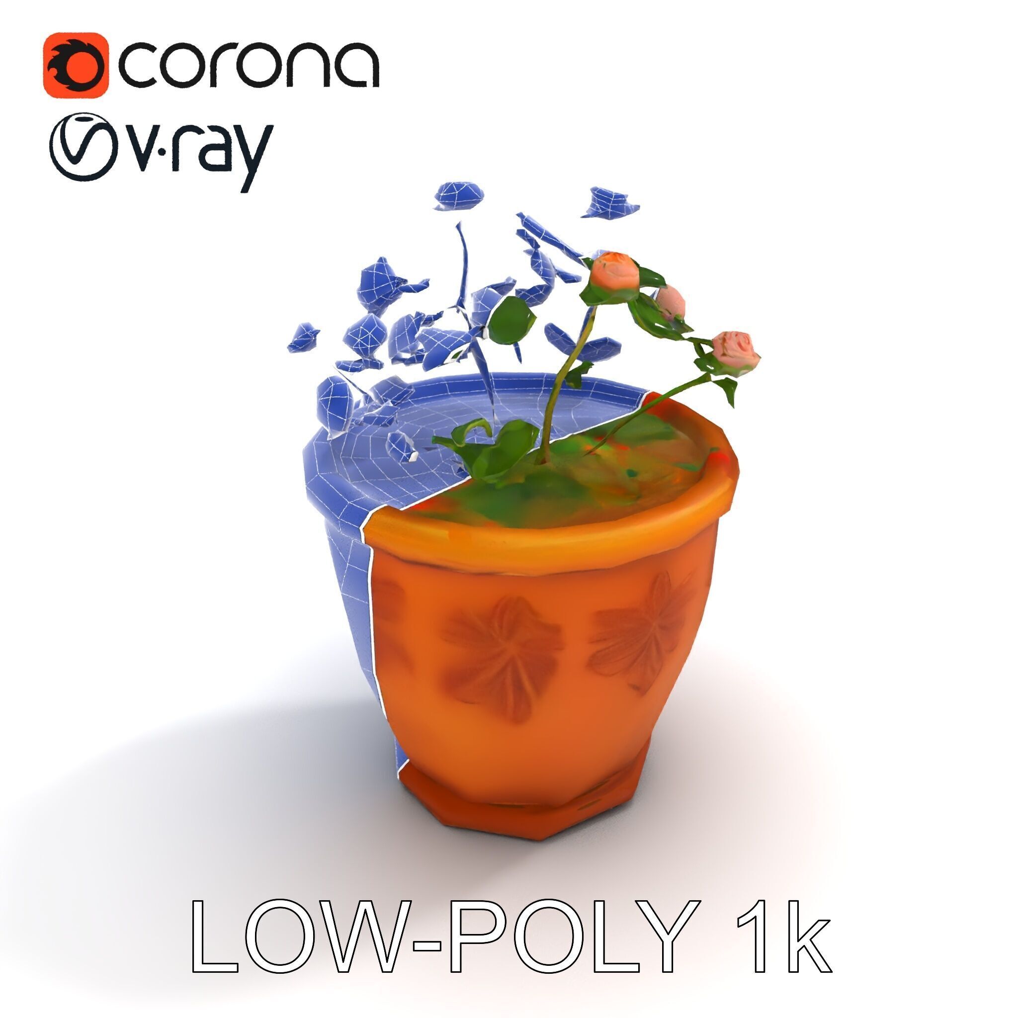 Decorative Flower Pot with Flowers Model Pack Low-poly 3D model_15
