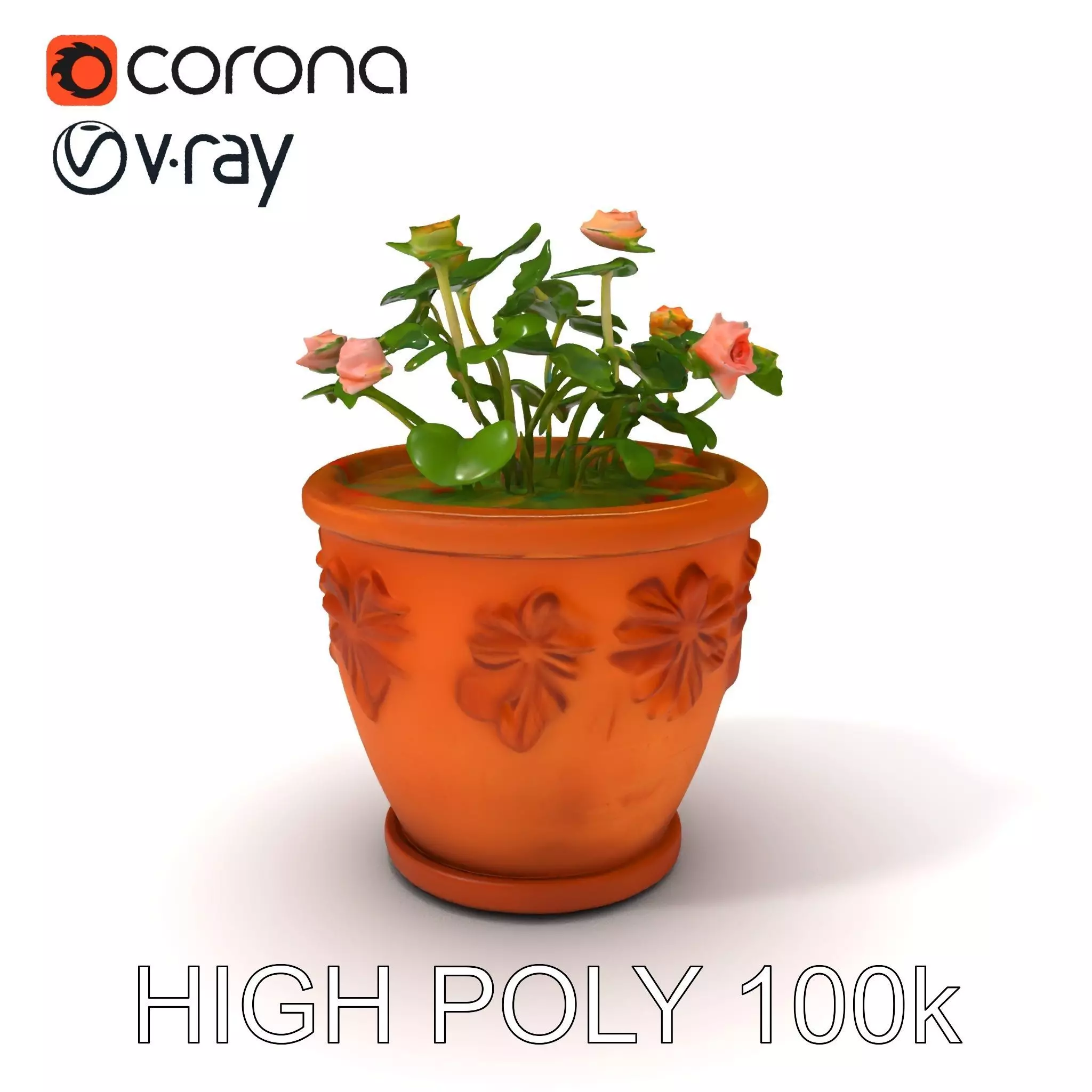 Decorative Flower Pot with Flowers Model Pack Low-poly 3D model_0