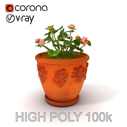 Decorative Flower Pot with Flowers Model Pack Low-poly 3D model