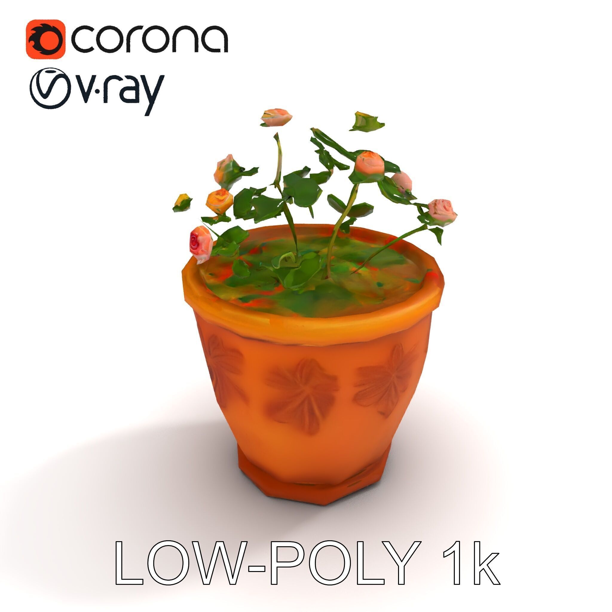 Decorative Flower Pot with Flowers Model Pack Low-poly 3D model_28