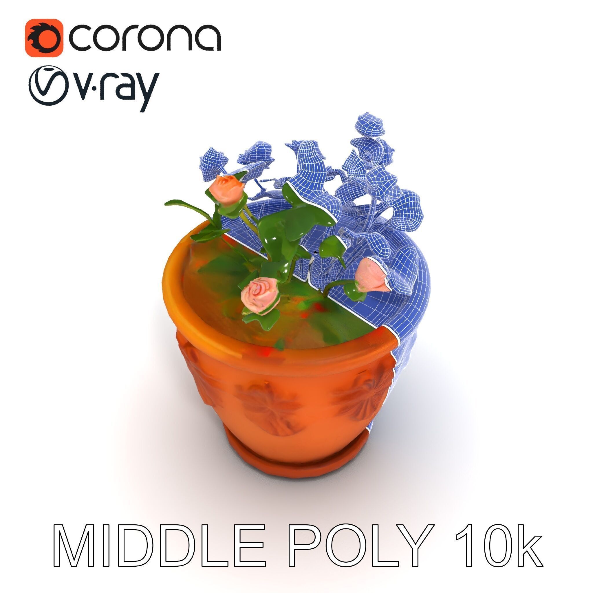 Decorative Flower Pot with Flowers Model Pack Low-poly 3D model_9