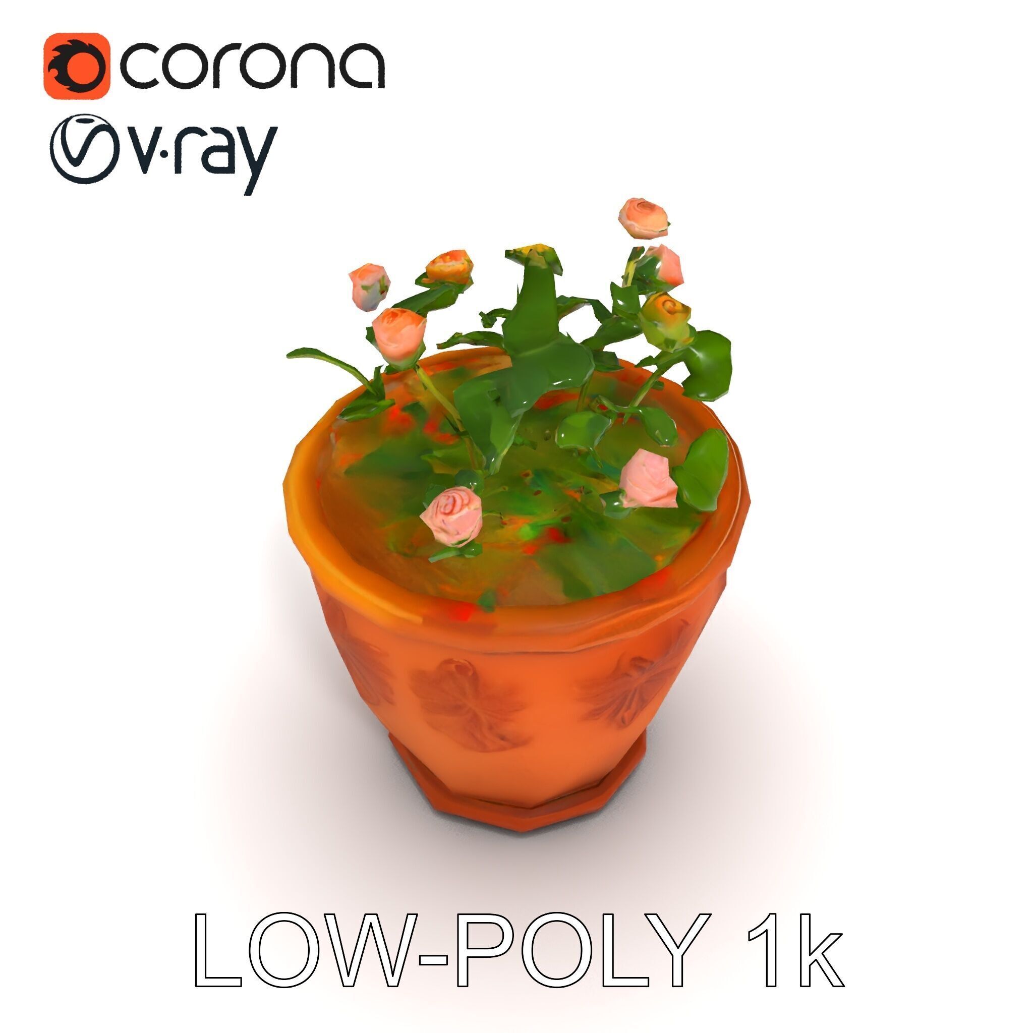 Decorative Flower Pot with Flowers Model Pack Low-poly 3D model_13