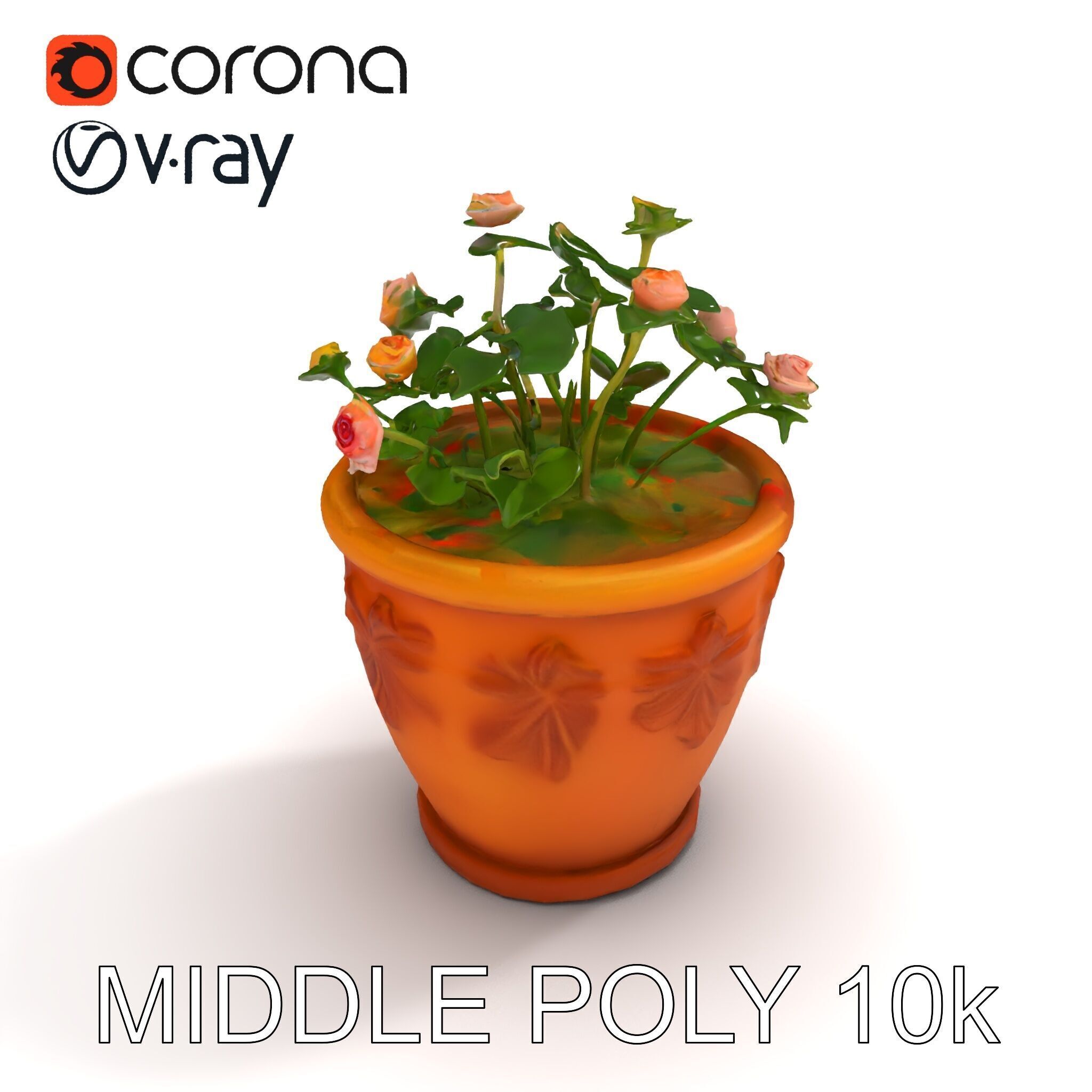 Decorative Flower Pot with Flowers Model Pack Low-poly 3D model_6