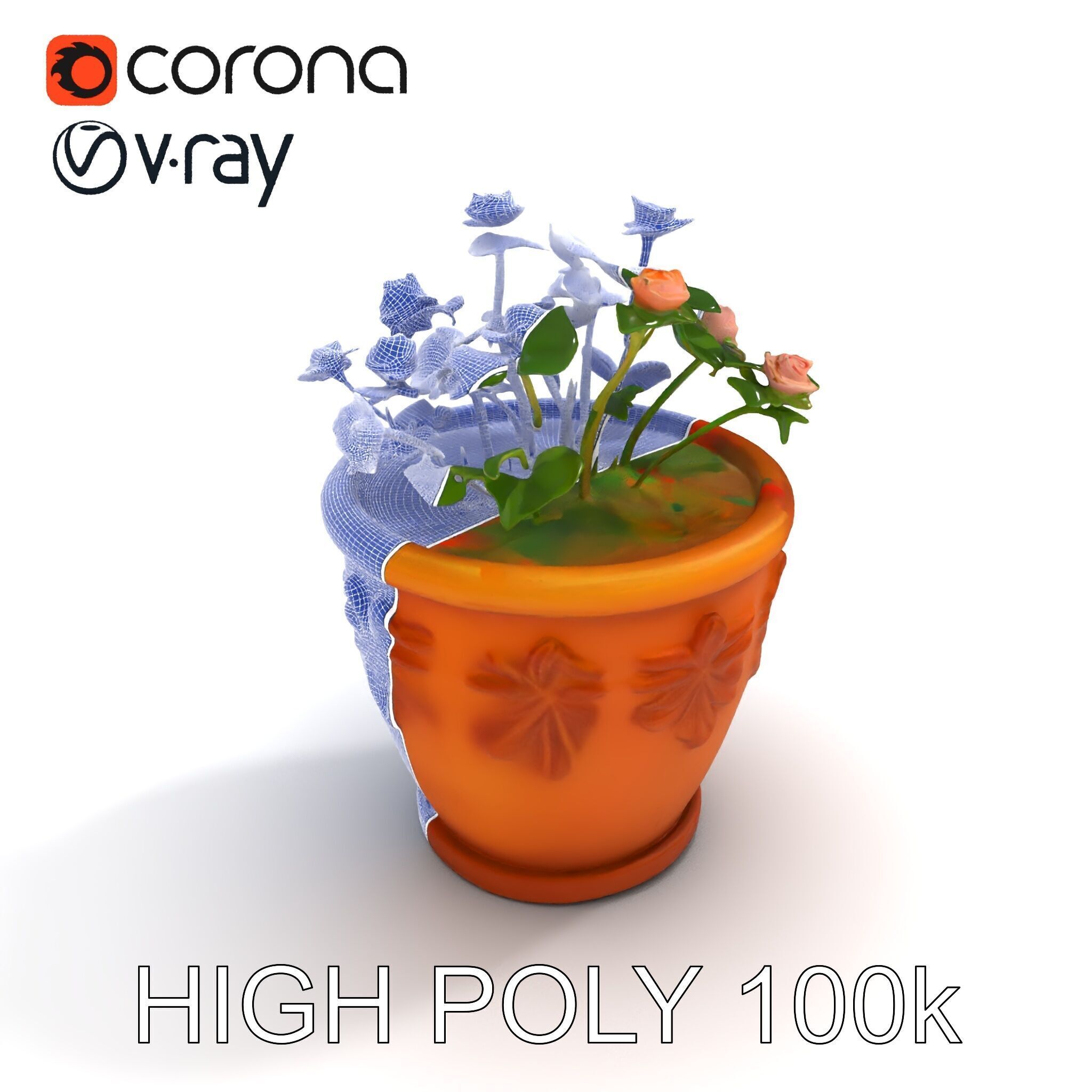 Decorative Flower Pot with Flowers Model Pack Low-poly 3D model_31
