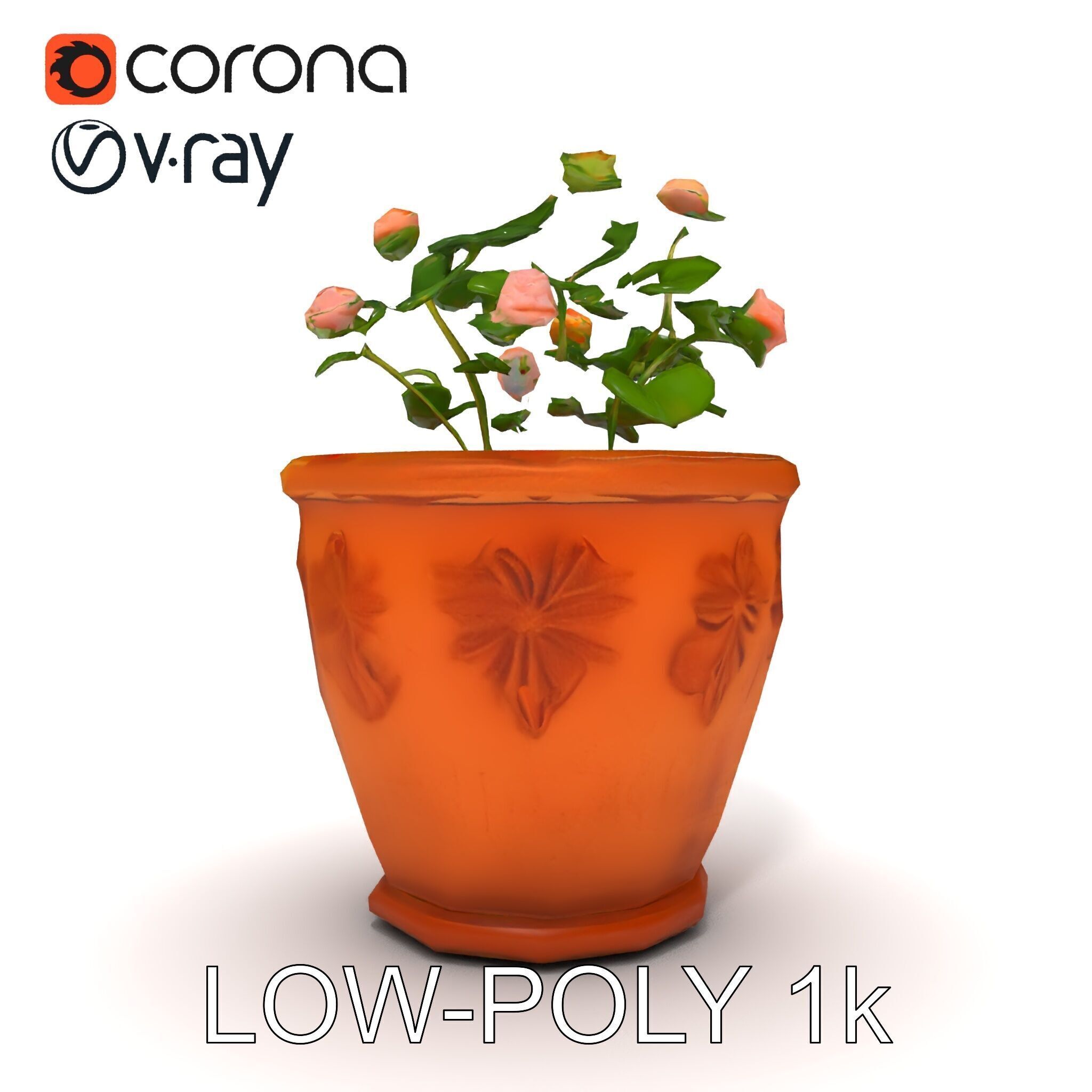 Decorative Flower Pot with Flowers Model Pack Low-poly 3D model_10