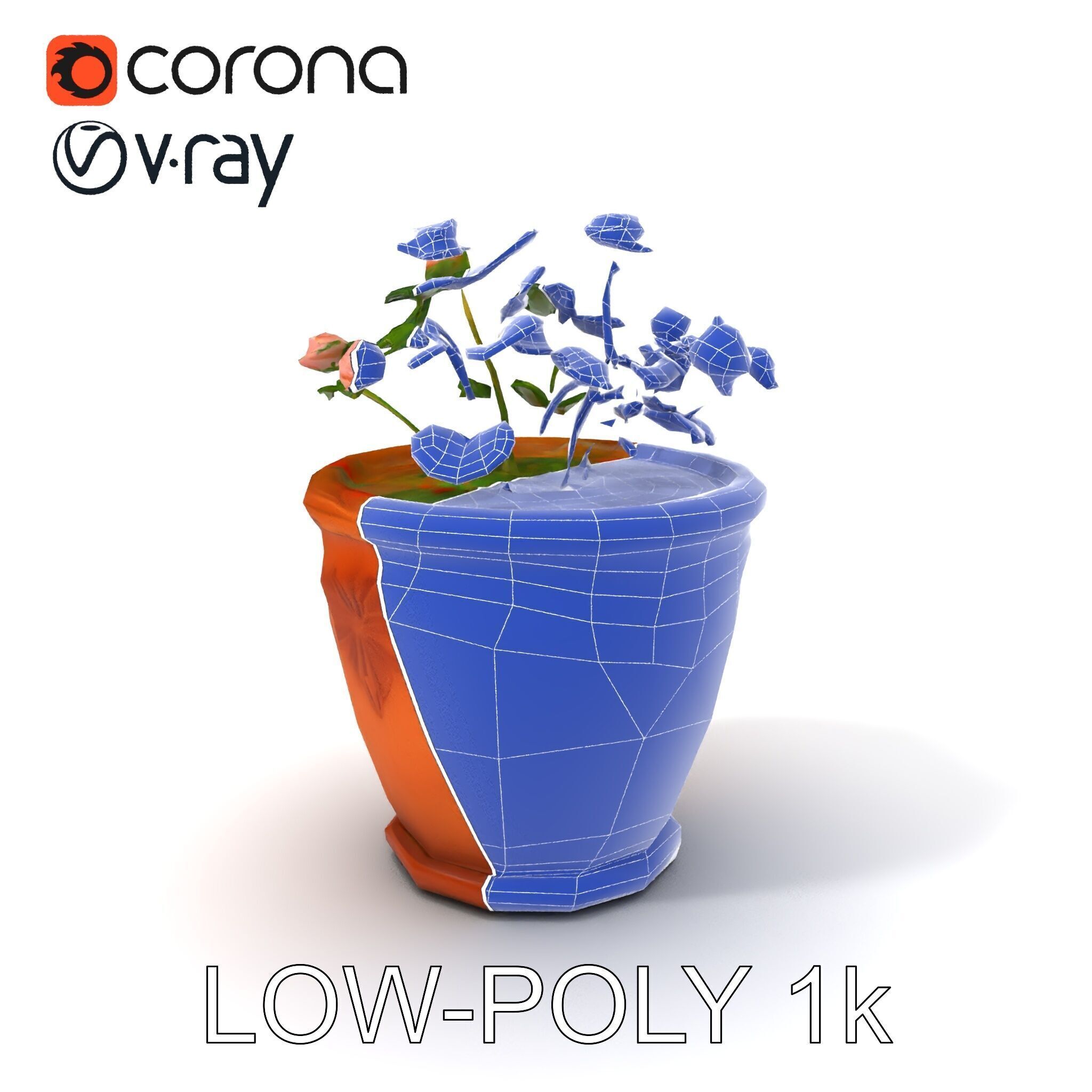 Decorative Flower Pot with Flowers Model Pack Low-poly 3D model_25