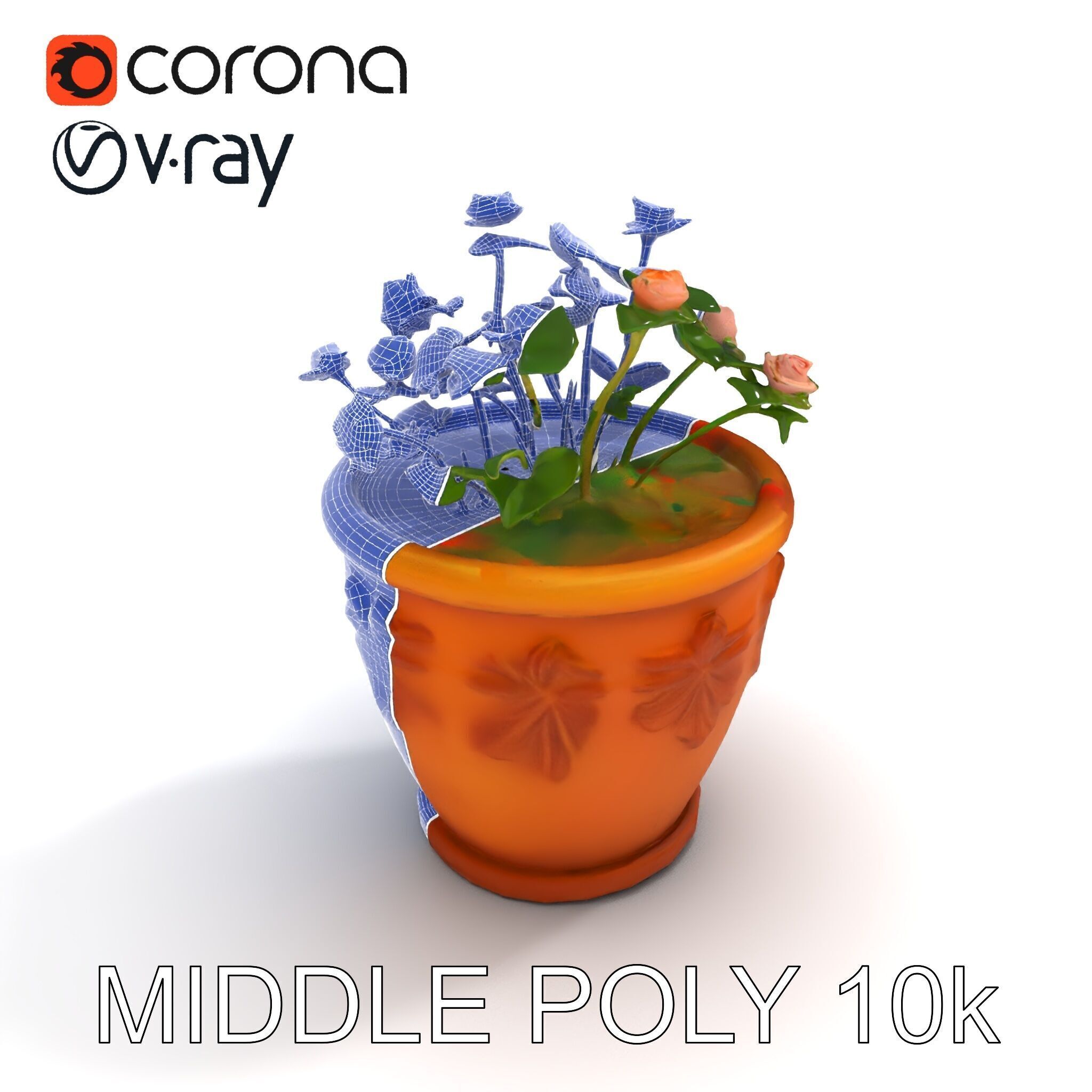 Decorative Flower Pot with Flowers Model Pack Low-poly 3D model_21