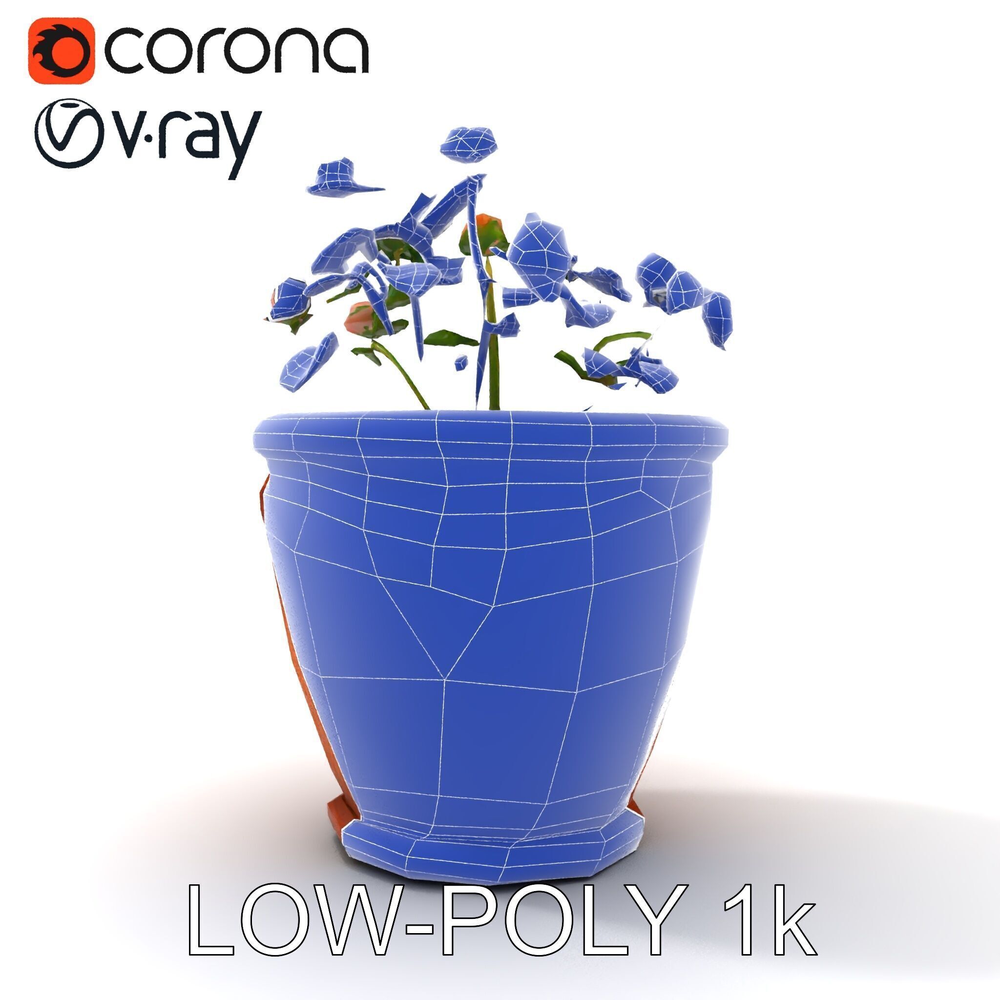 Decorative Flower Pot with Flowers Model Pack Low-poly 3D model_18