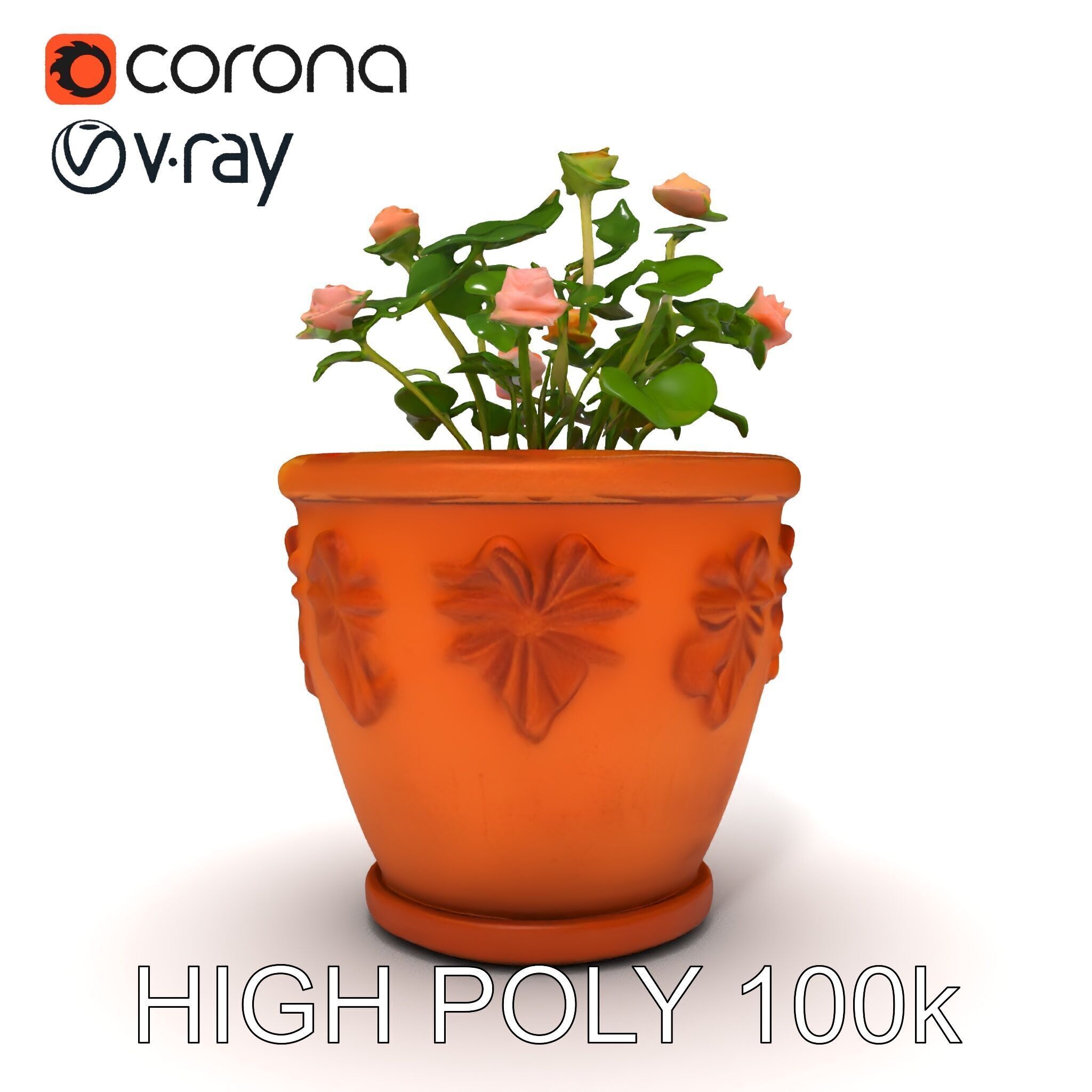 Decorative Flower Pot with Flowers Model Pack Low-poly 3D model_35