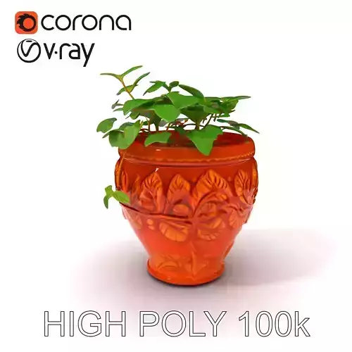 Decorative Plant Pot with Leaves Model Pack