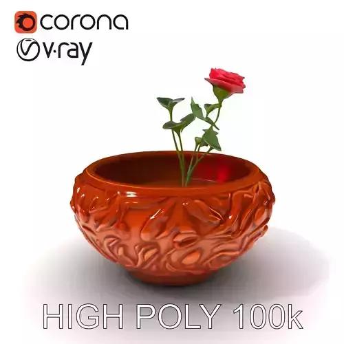 Decorative Flower Pot with Rose Model Pack