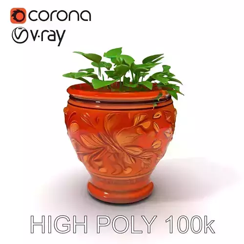 Decorative Terra Cotta Flower Pot with Plant Model Pack