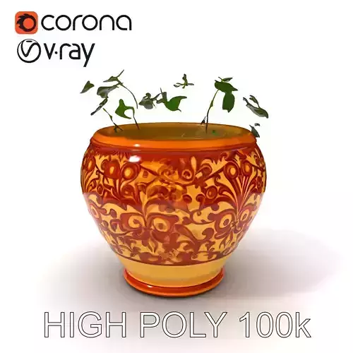 Ornate Decorative Planter with Greenery Model Pack