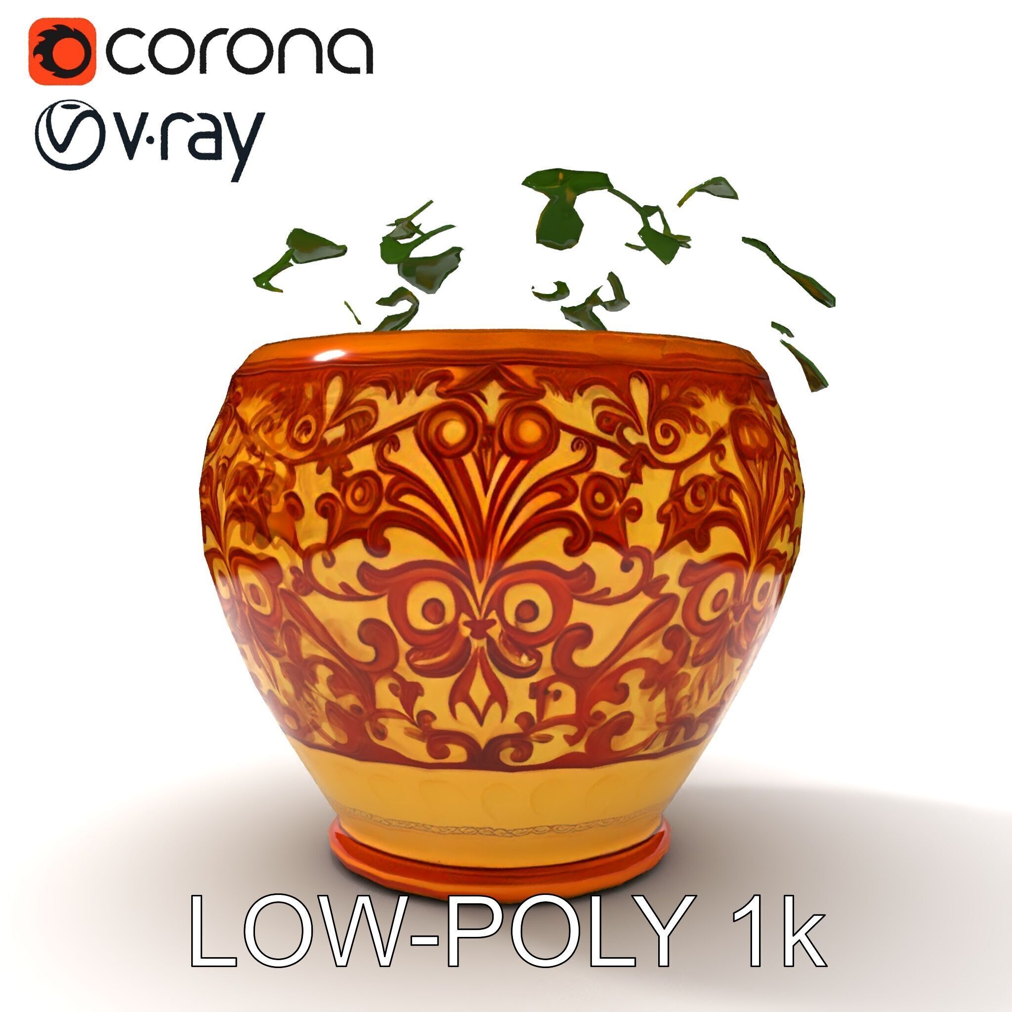 Ornate Decorative Planter with Greenery Model Pack Low-poly 3D model_10