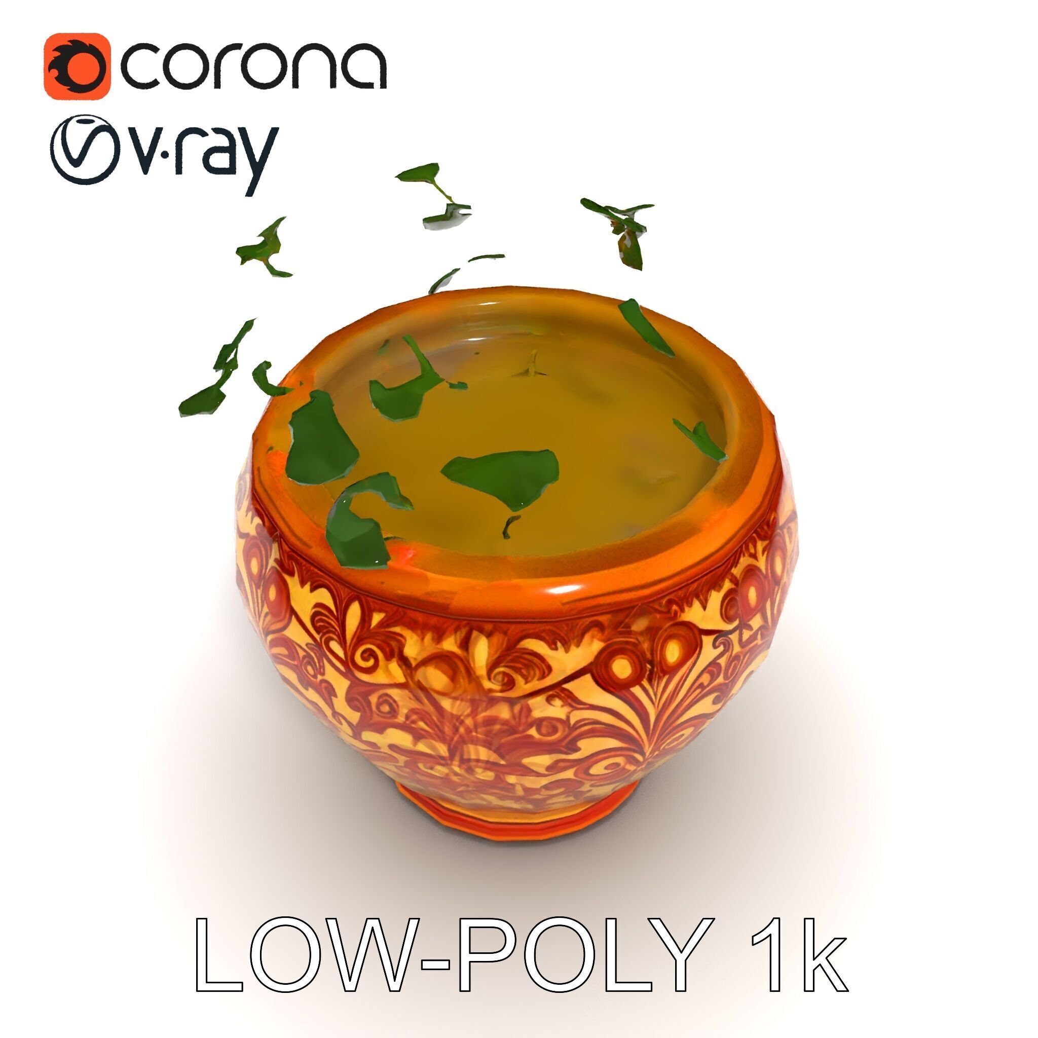 Ornate Decorative Planter with Greenery Model Pack Low-poly 3D model_20