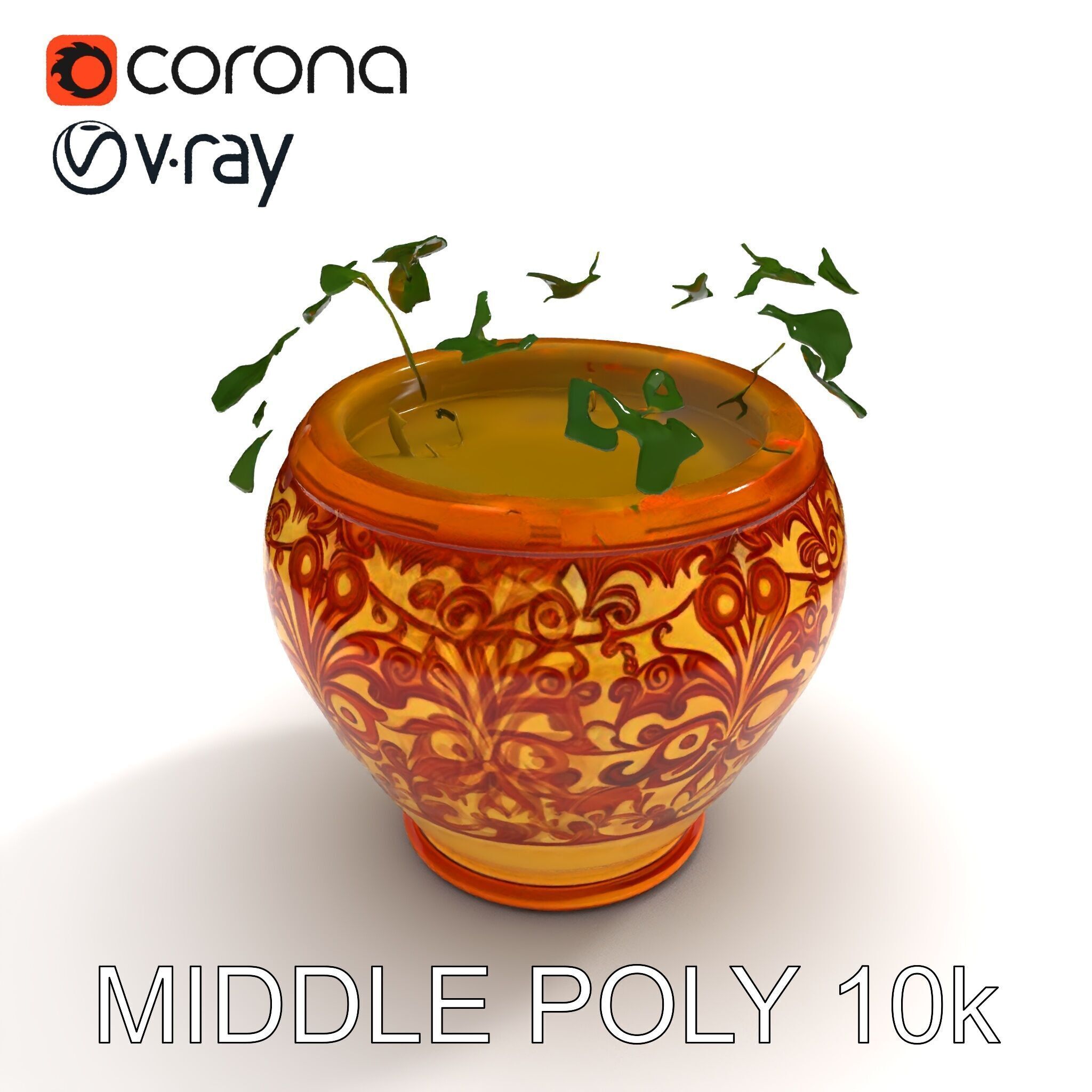 Ornate Decorative Planter with Greenery Model Pack Low-poly 3D model_22