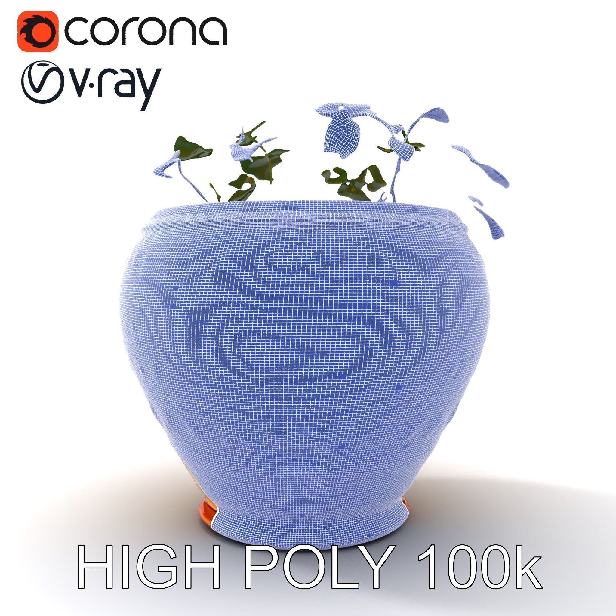 Ornate Decorative Planter with Greenery Model Pack Low-poly 3D model_35