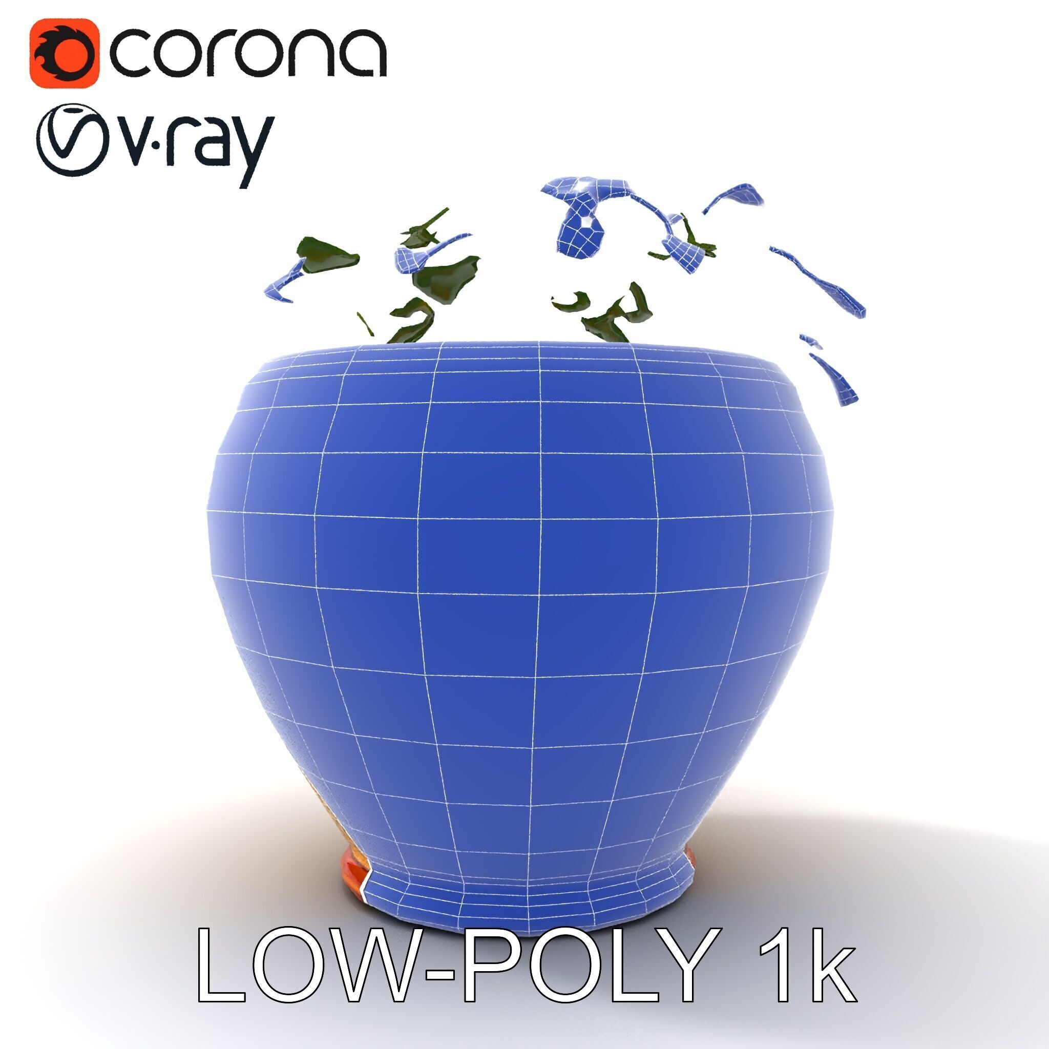 Ornate Decorative Planter with Greenery Model Pack Low-poly 3D model_23