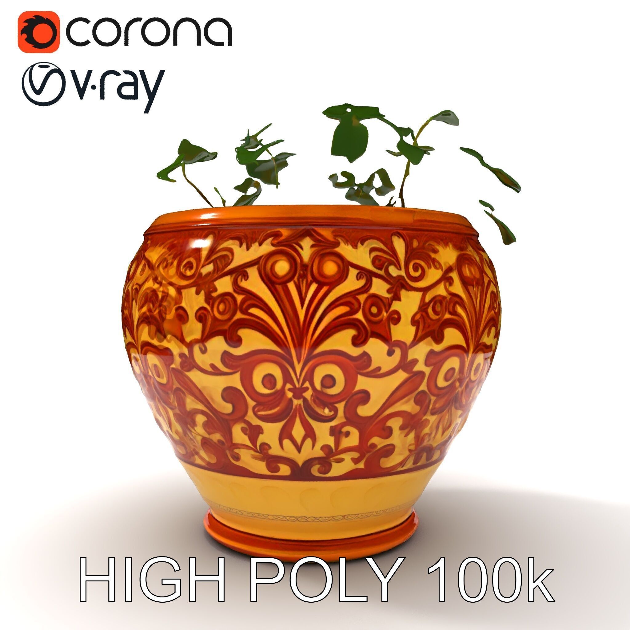 Ornate Decorative Planter with Greenery Model Pack Low-poly 3D model_26