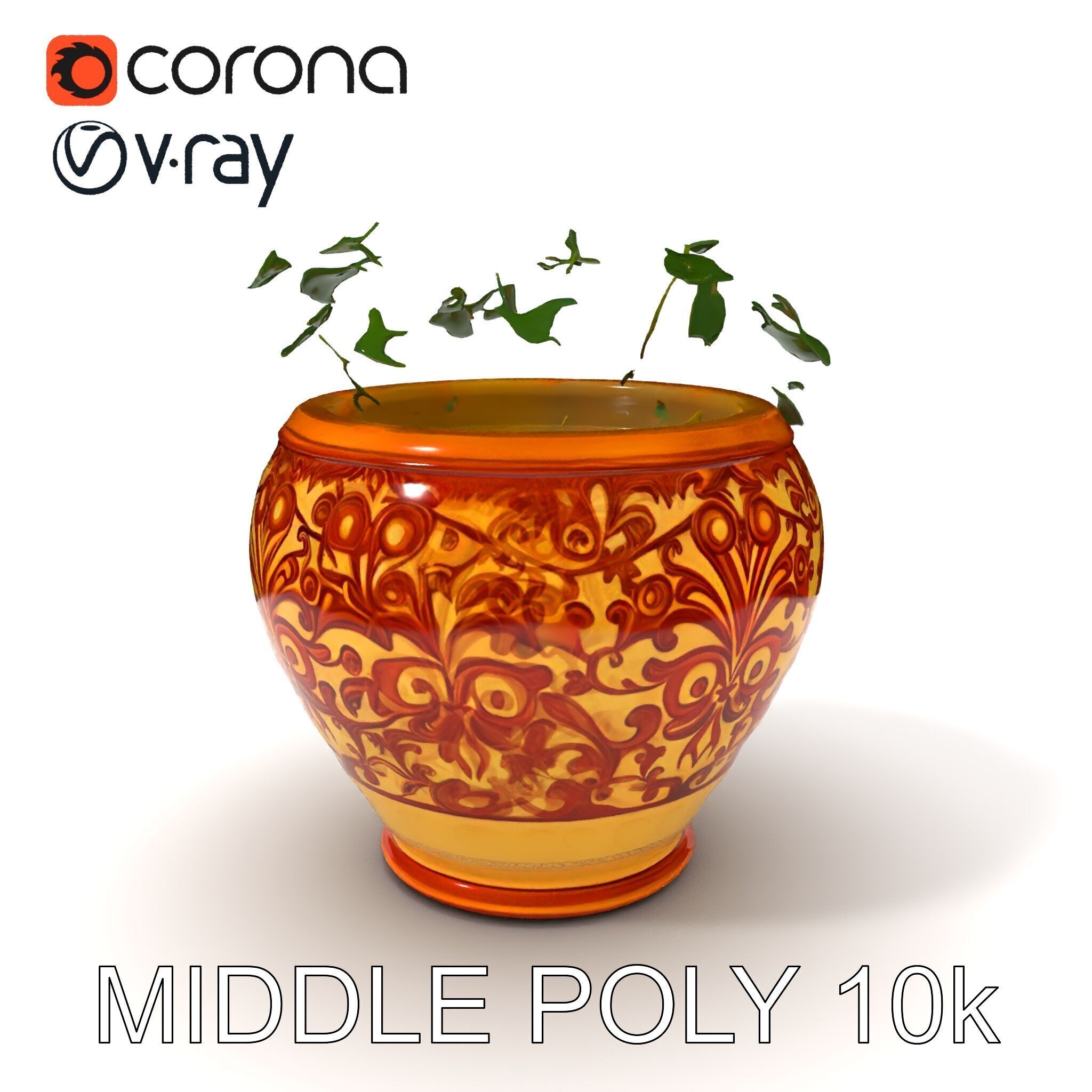 Ornate Decorative Planter with Greenery Model Pack Low-poly 3D model_32