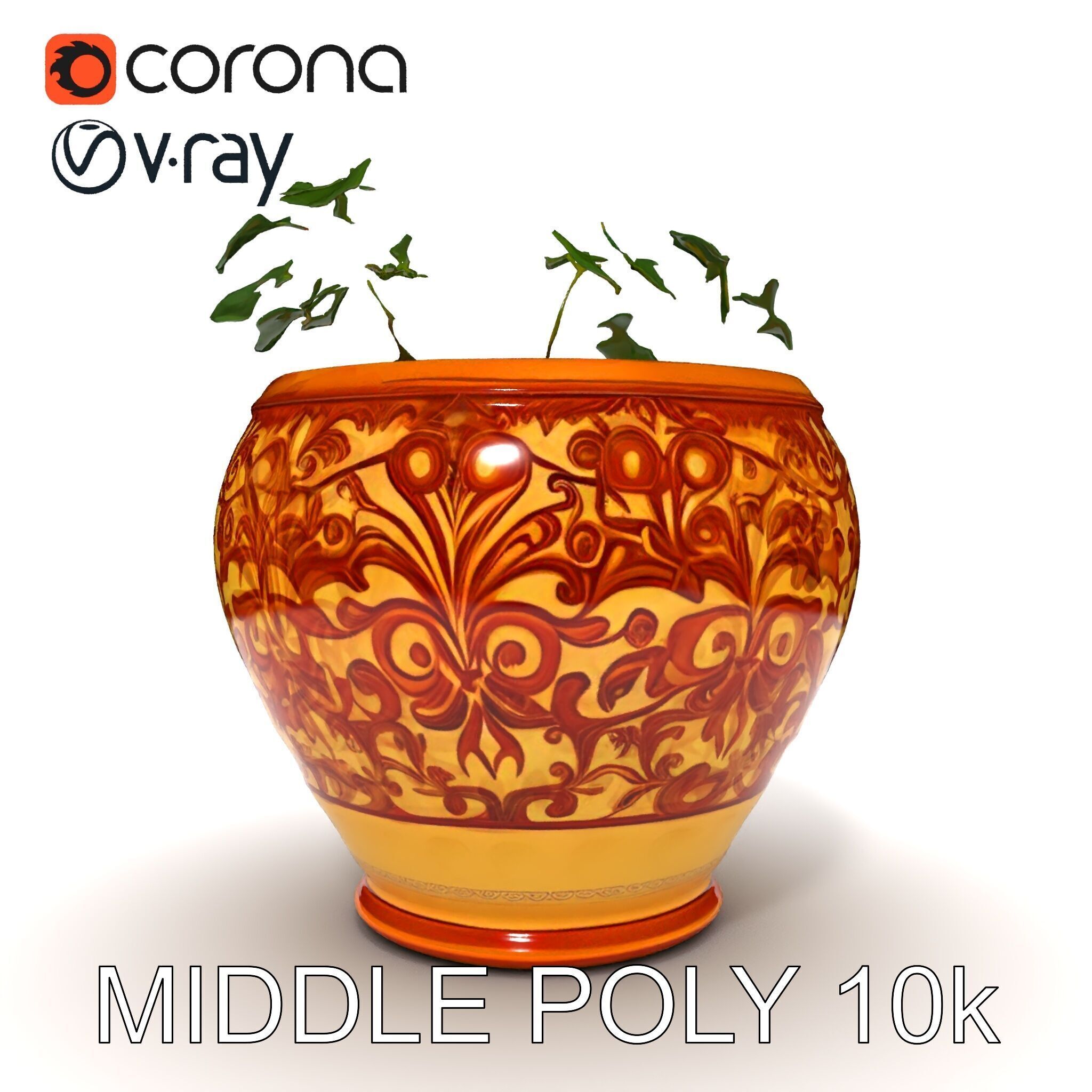 Ornate Decorative Planter with Greenery Model Pack Low-poly 3D model_9