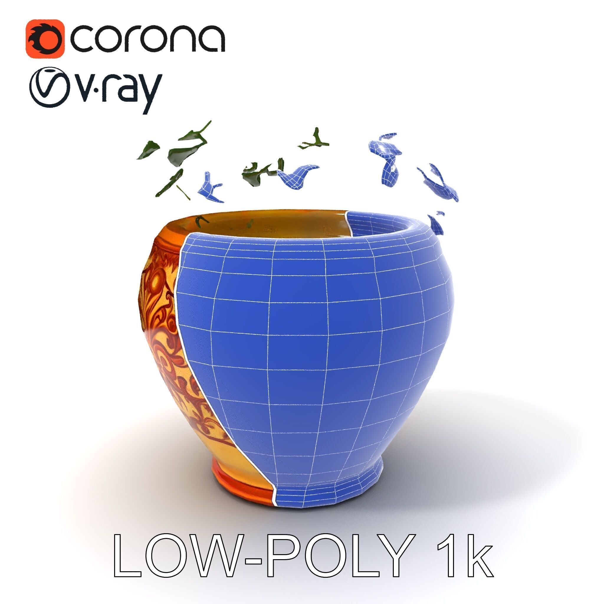 Ornate Decorative Planter with Greenery Model Pack Low-poly 3D model_30