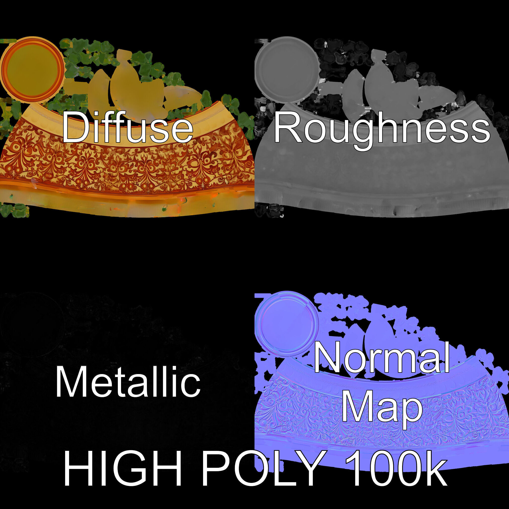 Ornate Decorative Planter with Greenery Model Pack Low-poly 3D model_3